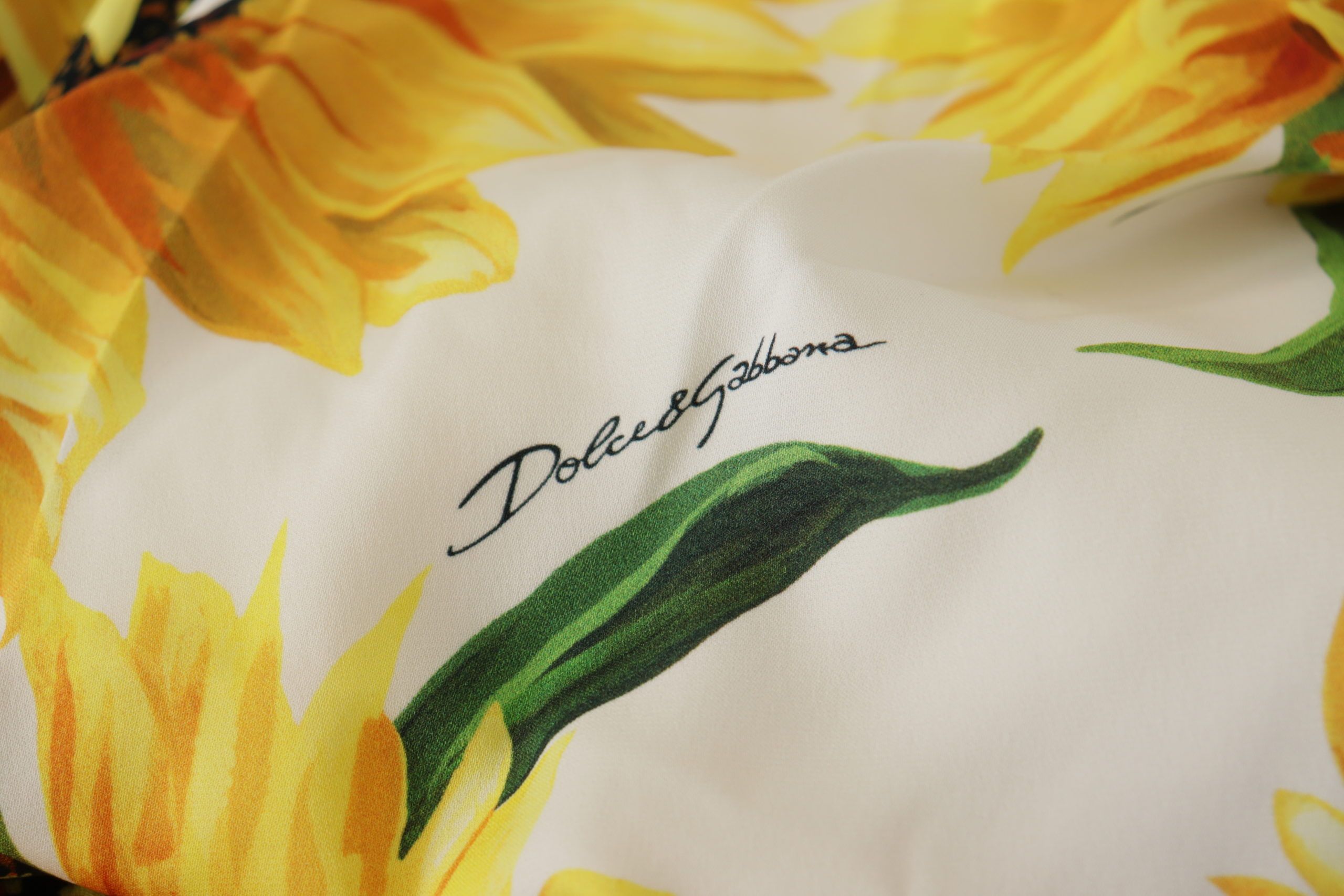Dolce & Gabbana White Sunflower Print Midi Silk Coat-6
