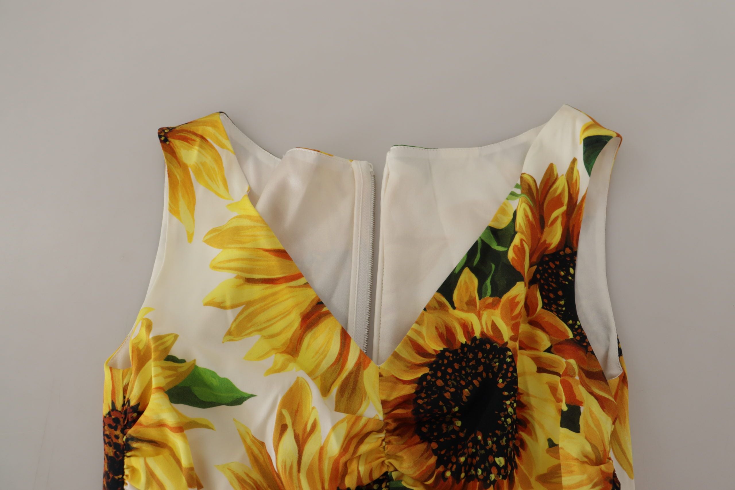 Dolce & Gabbana White Sunflower Print Midi Silk Coat-7
