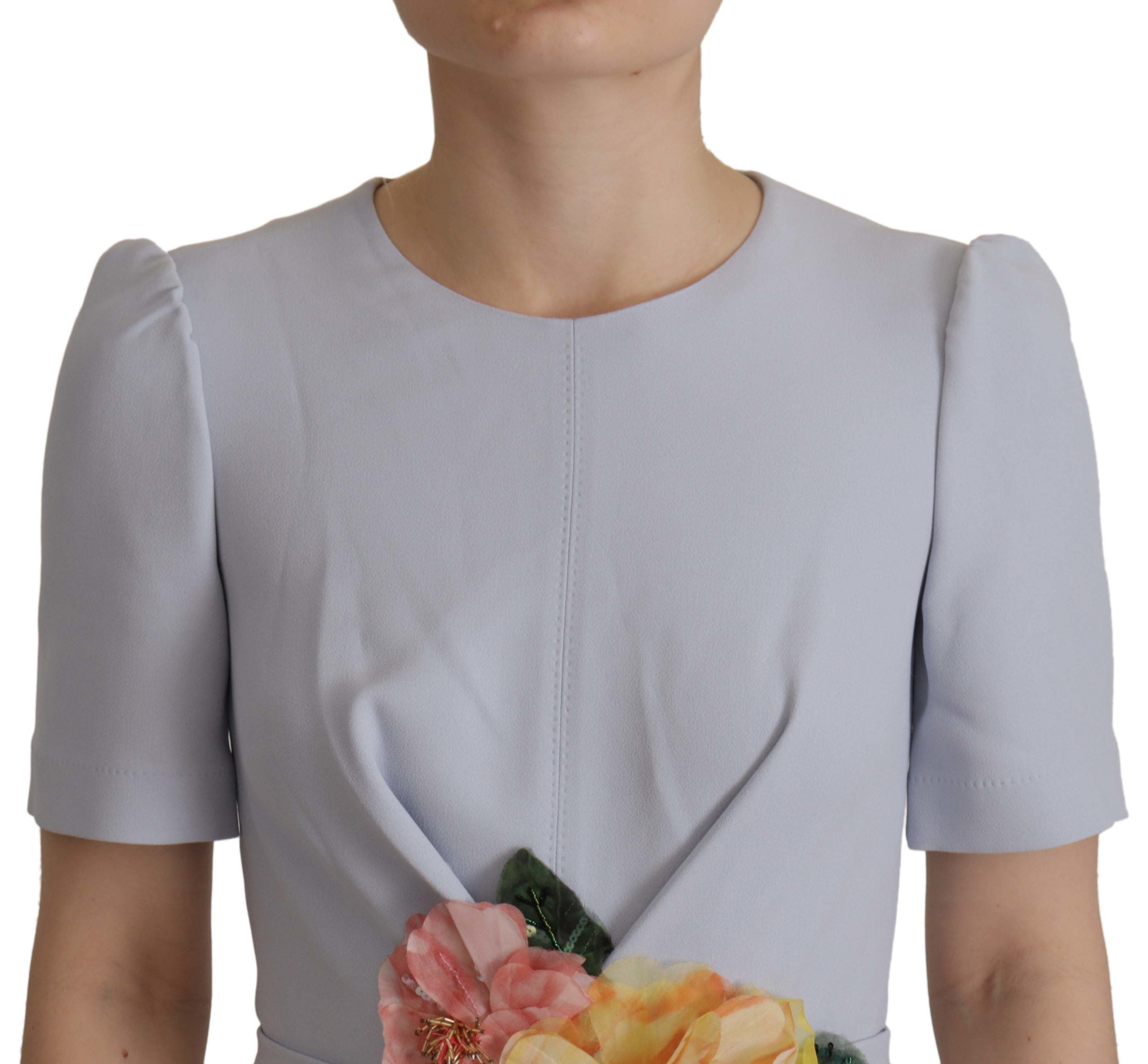Dolce & Gabbana blue viscose midi dress with floral appliqués-4