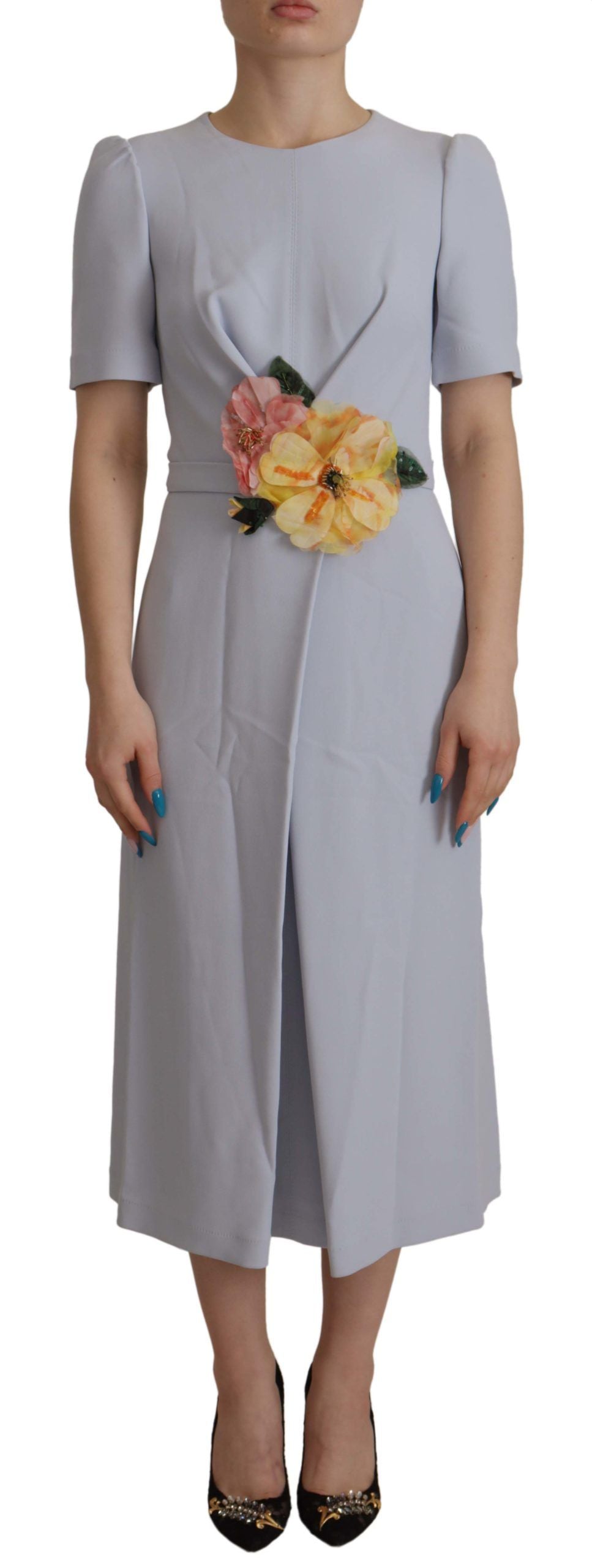 Dolce & Gabbana blue viscose midi dress with floral appliqués-1