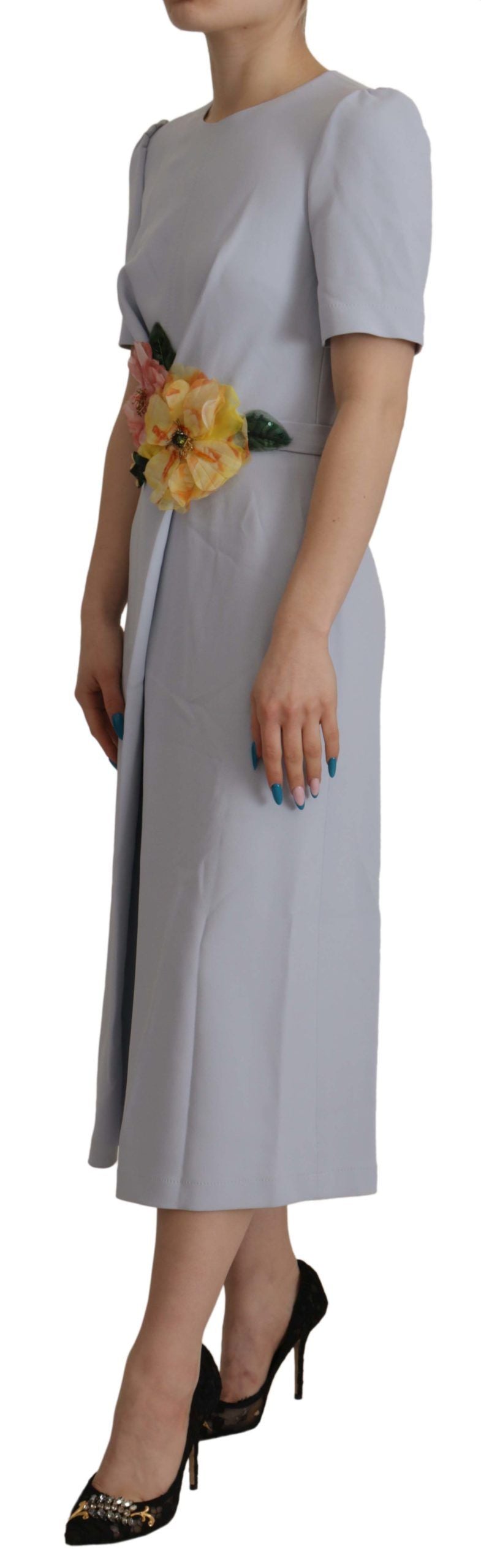 Dolce & Gabbana blue viscose midi dress with floral appliqués-2