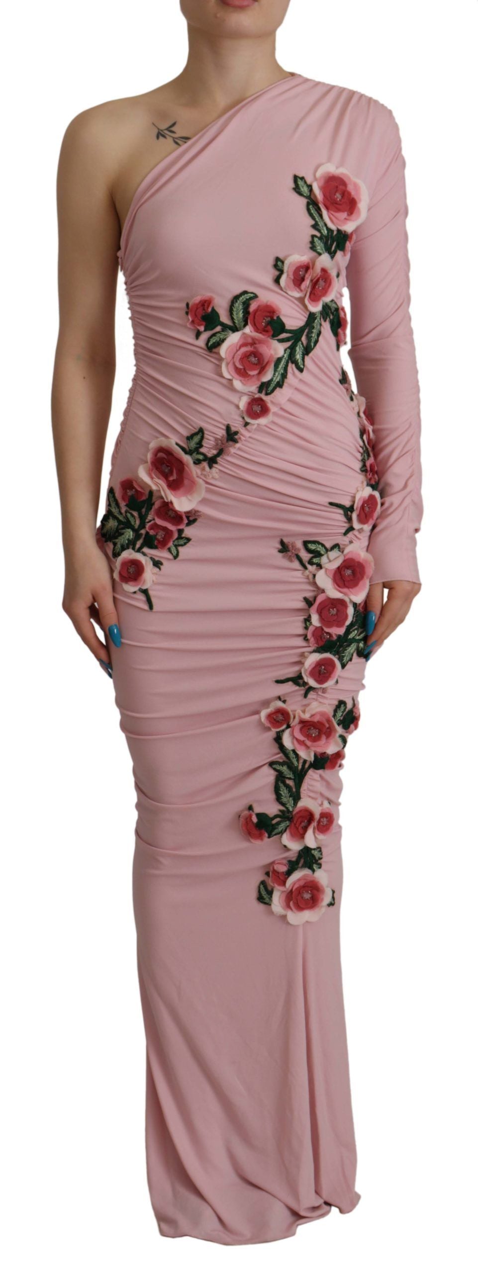 Dolce & Gabbana pink floral one-shoulder dress