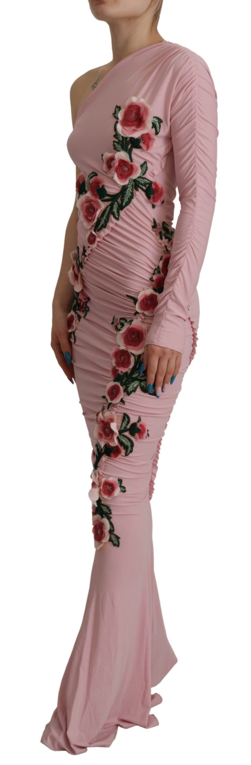 Dolce & Gabbana pink floral one-shoulder dress-2