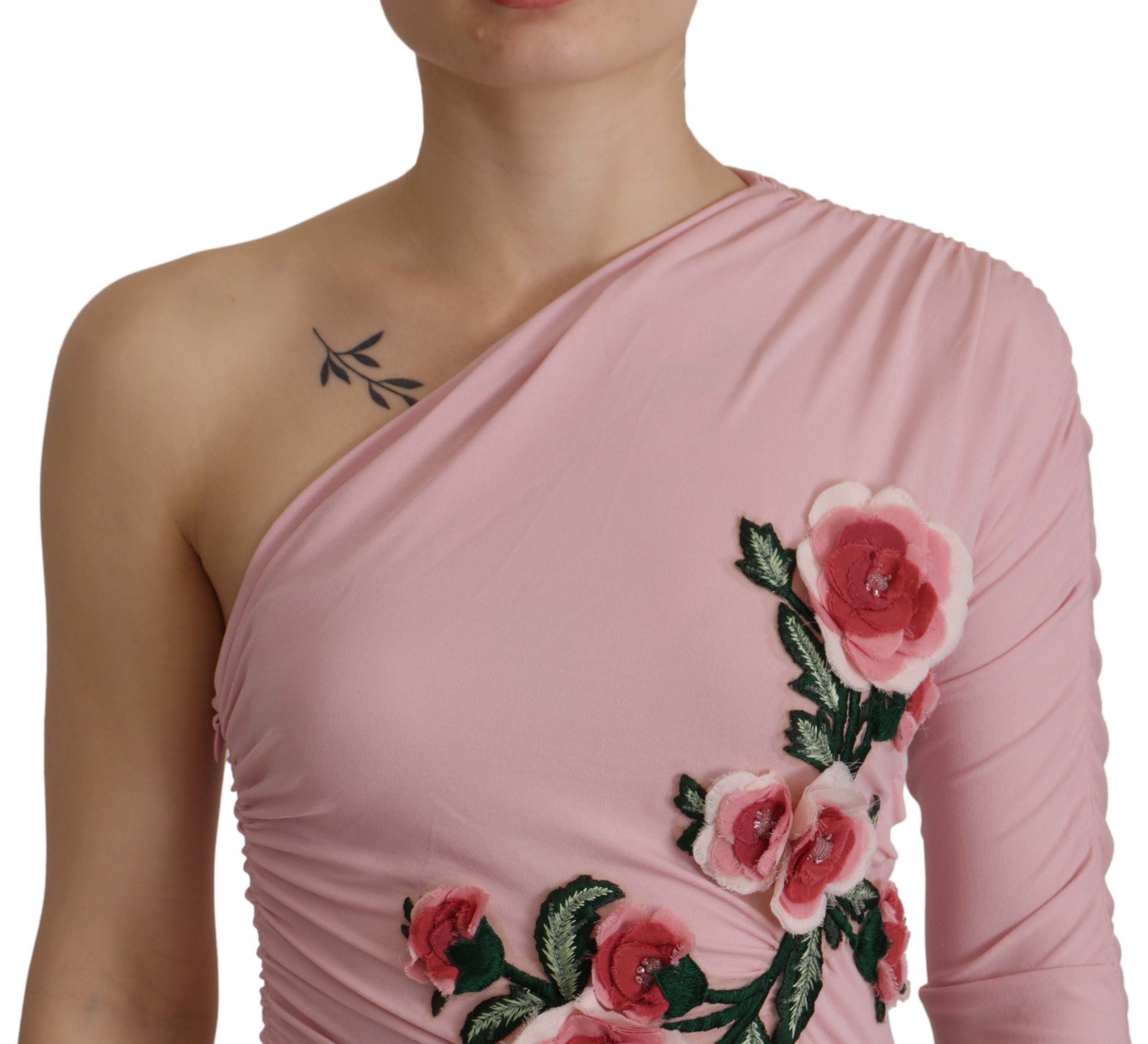 Dolce & Gabbana pink floral one-shoulder dress-4