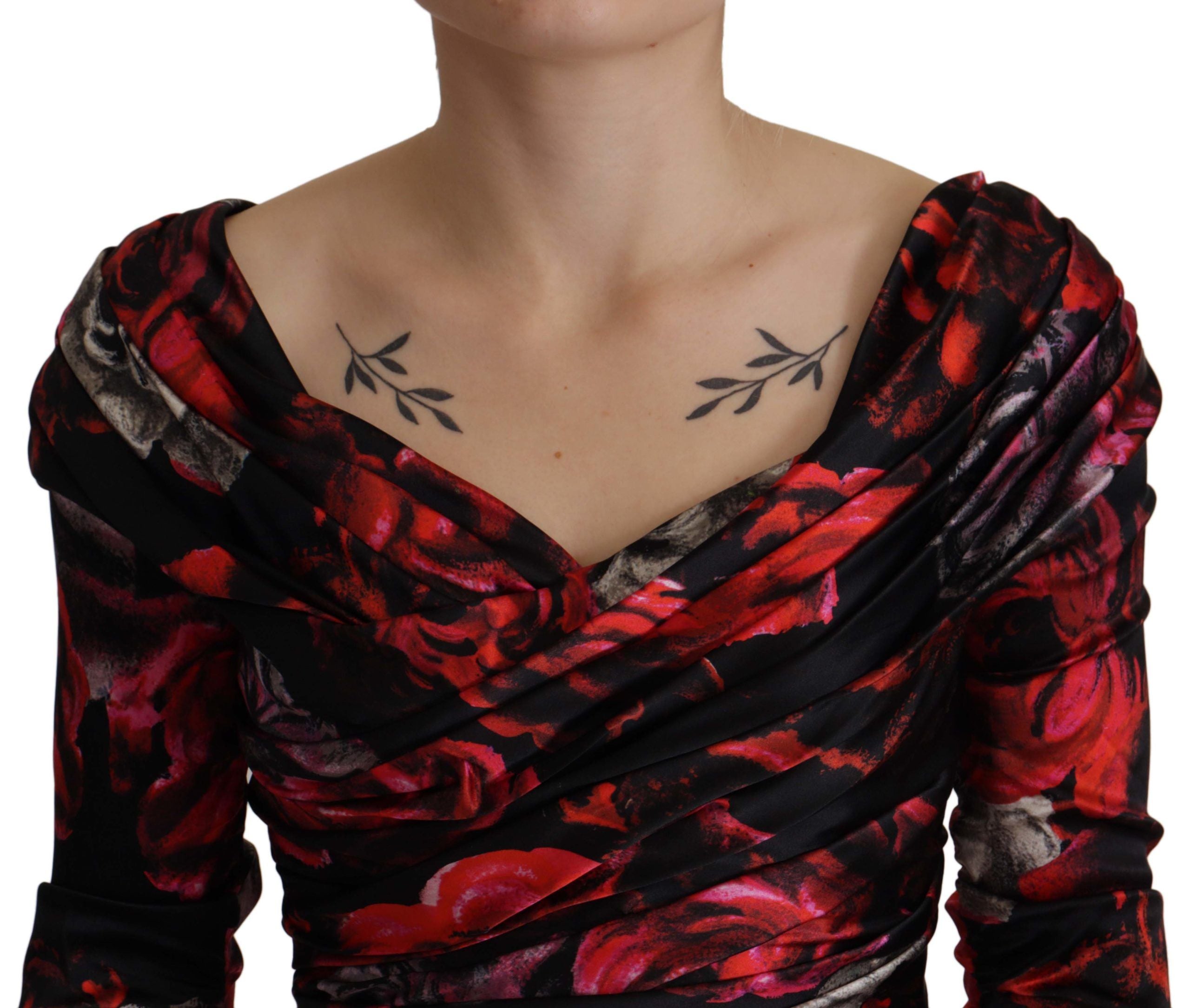 Dolce & Gabbana Black Floral Rose A-Line Sheath Dress-4