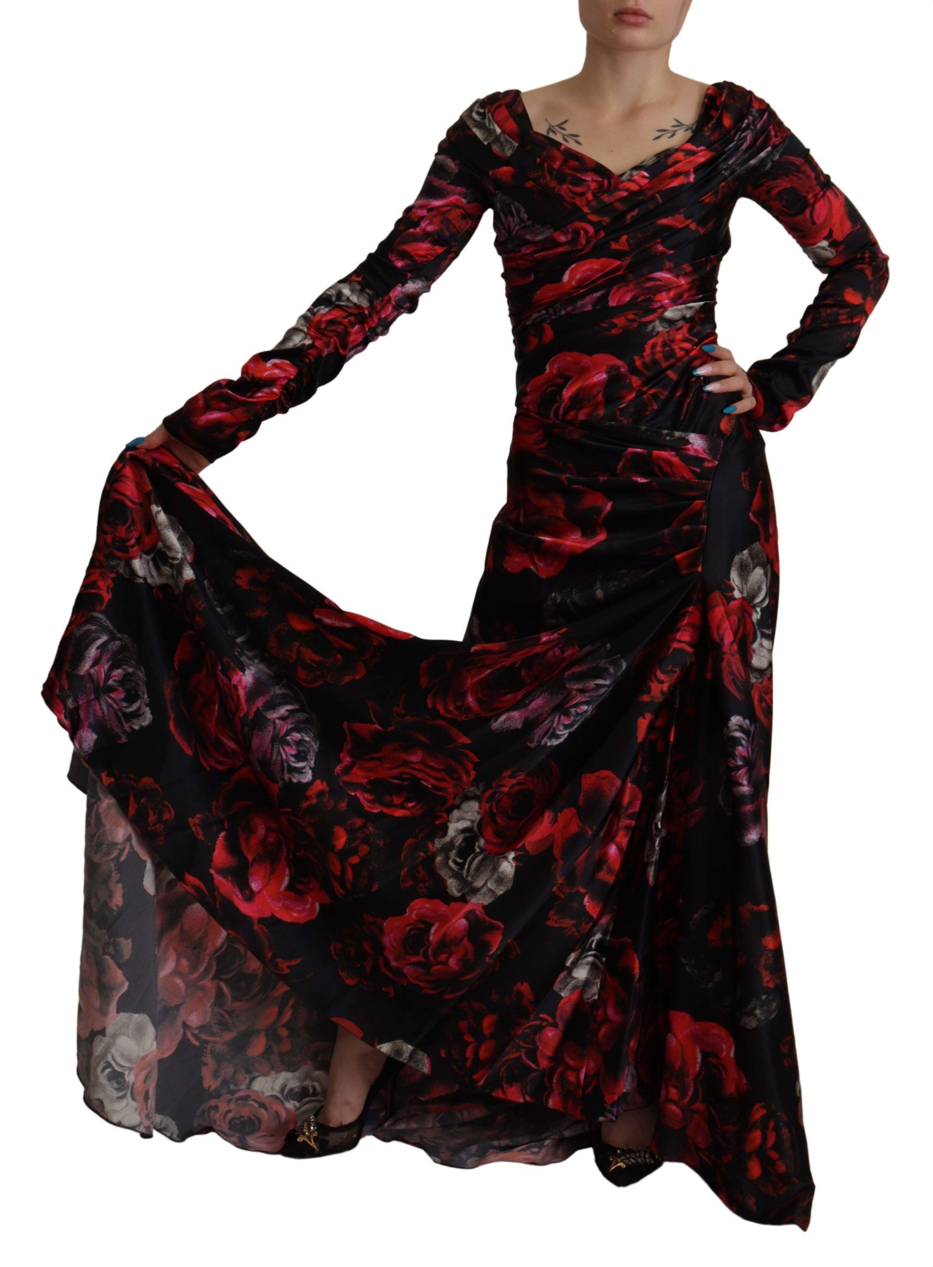 Dolce & Gabbana Black Floral Rose A-Line Sheath Dress-5