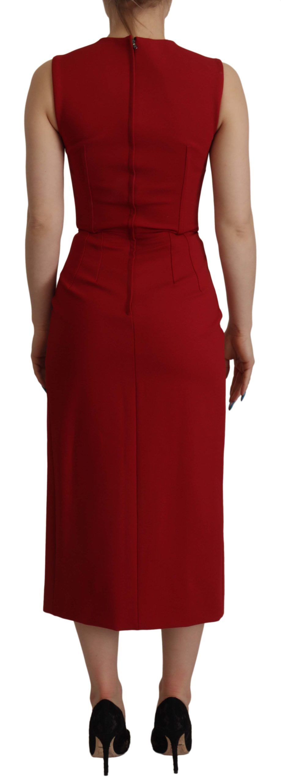 Dolce & Gabbana Red Bodycon Midi Dress with Sweetheart Neckline-2