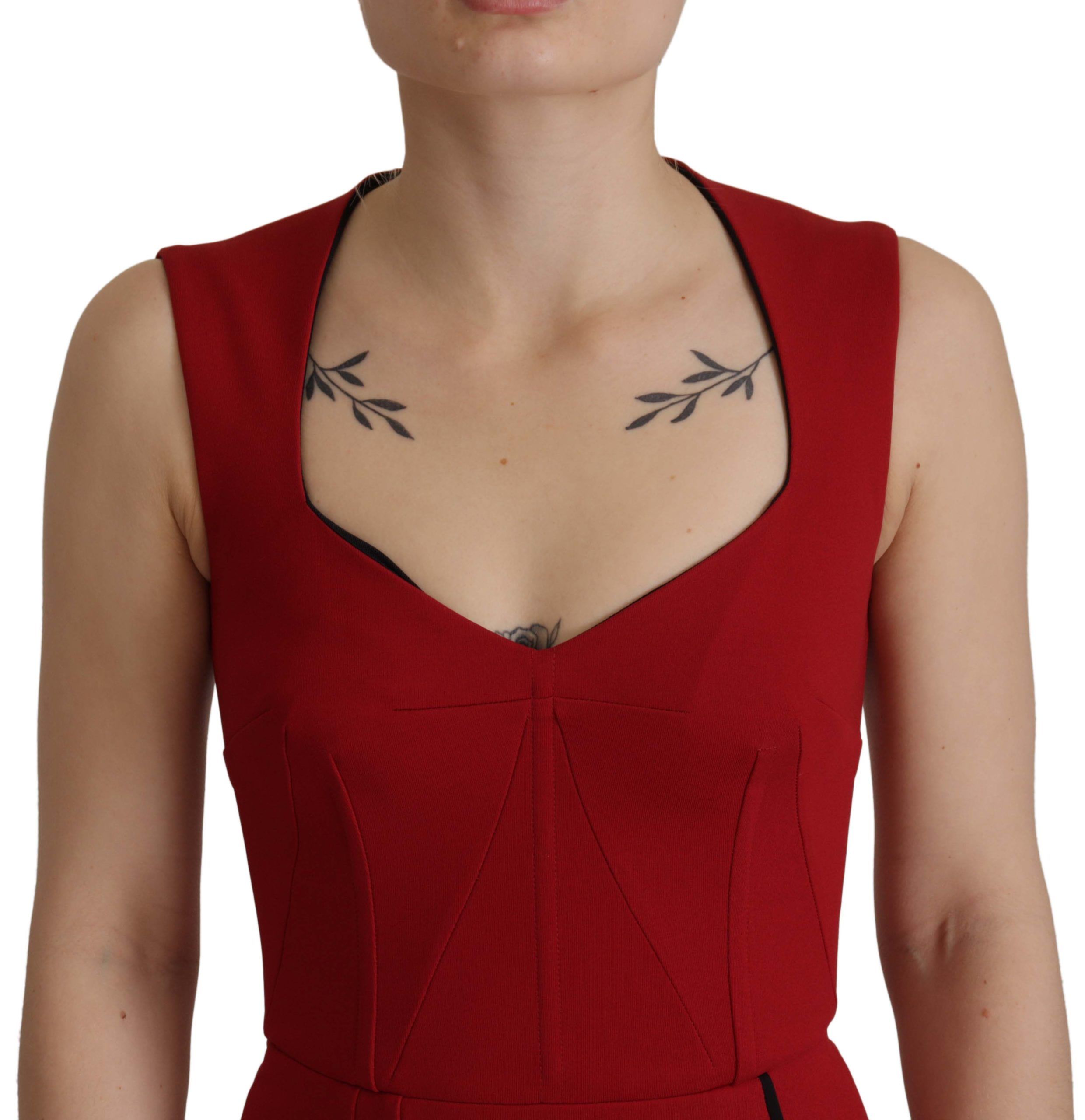 Dolce & Gabbana Red Bodycon Midi Dress with Sweetheart Neckline-3