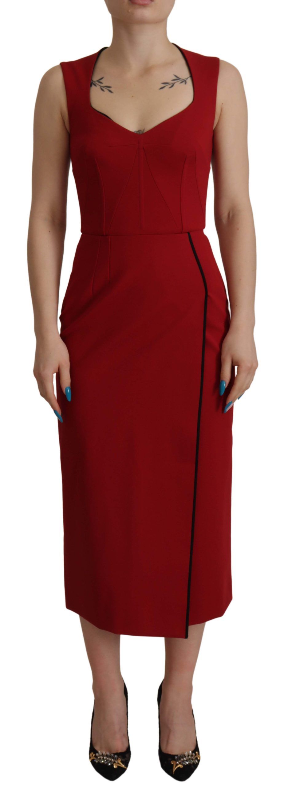Dolce & Gabbana Red Bodycon Midi Dress with Sweetheart Neckline-1