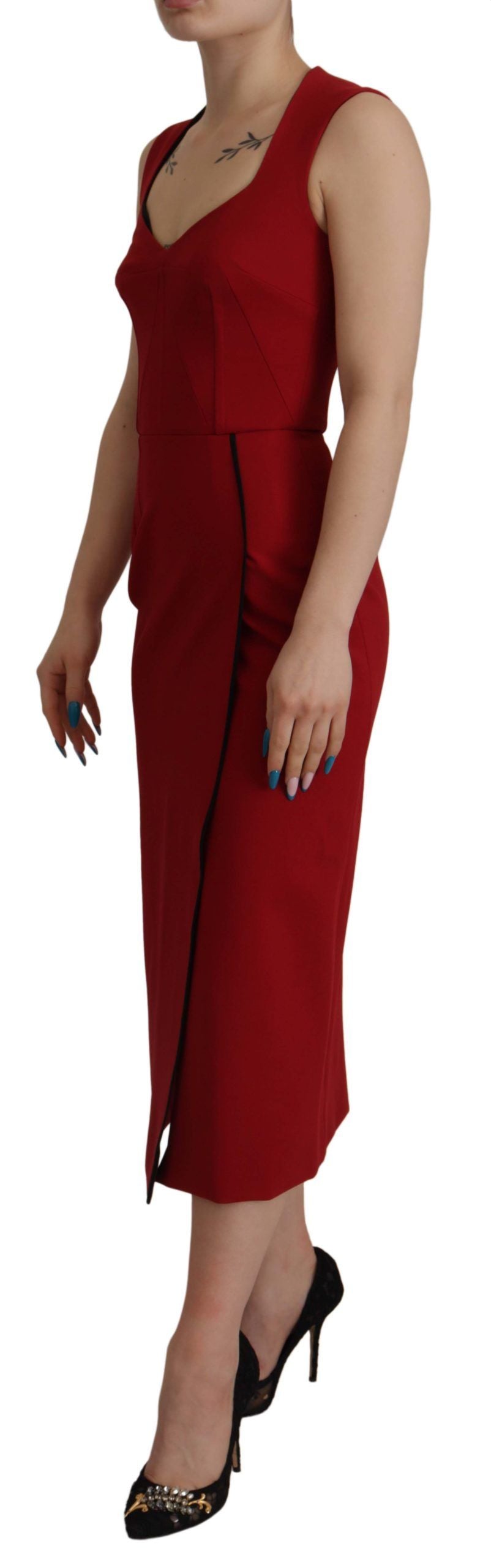 Dolce & Gabbana Red Bodycon Midi Dress with Sweetheart Neckline-4