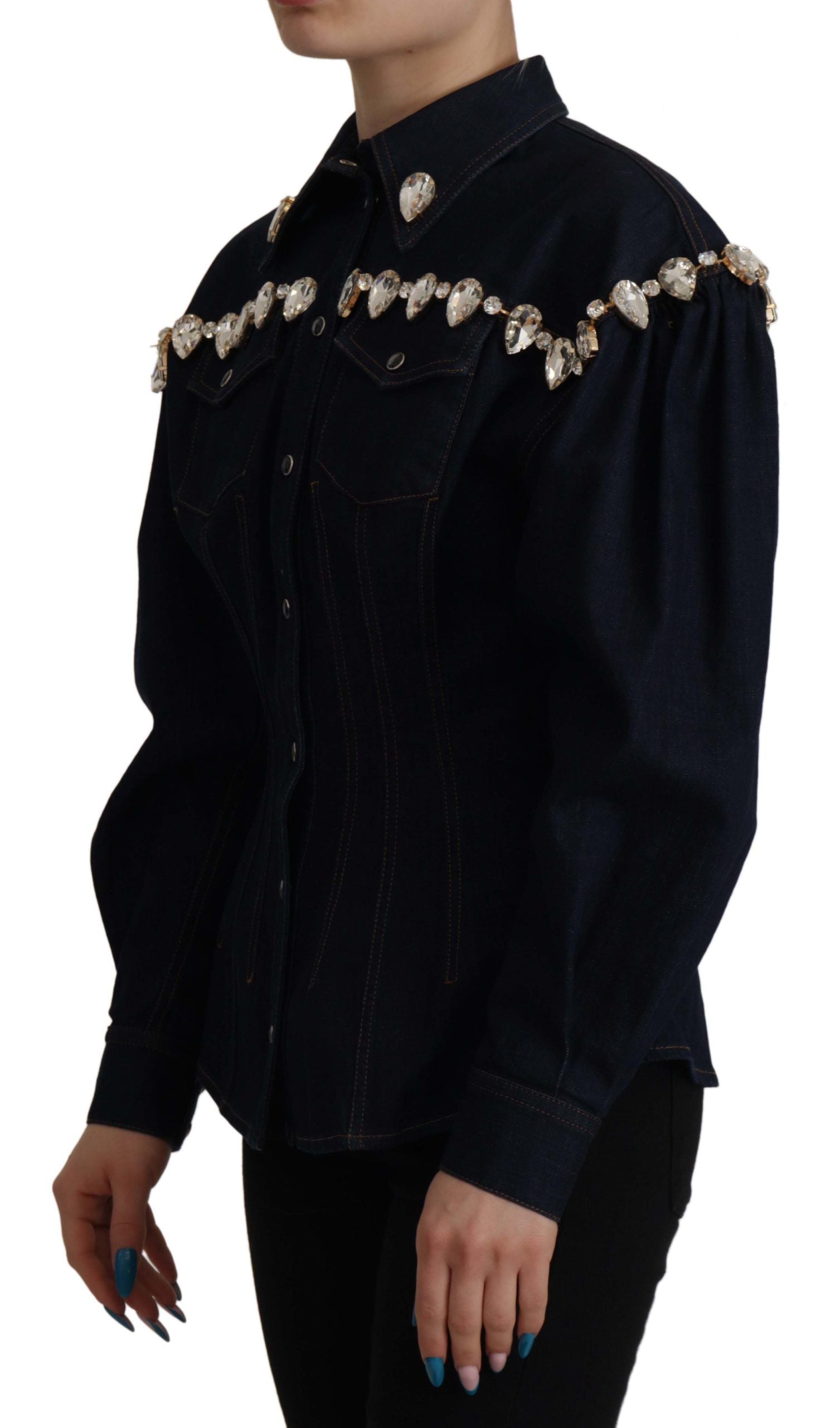 Chaqueta vaquera azul Dolce & Gabbana de algodón con adorno de cristales-2