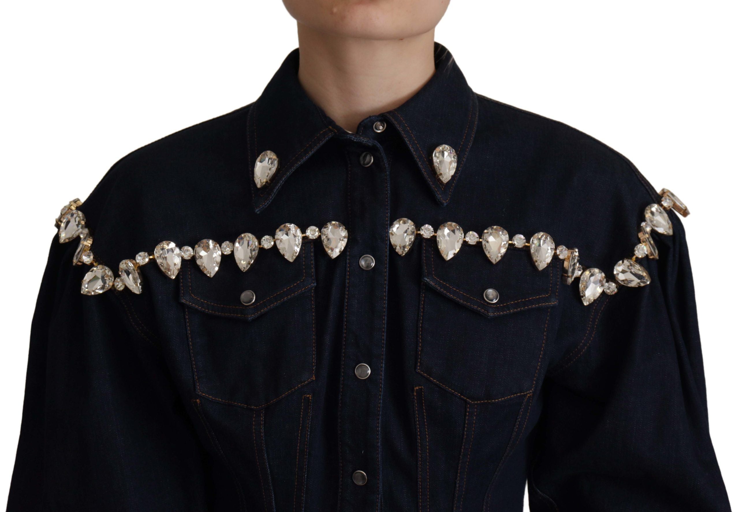 Chaqueta vaquera azul Dolce & Gabbana de algodón con adorno de cristales-4