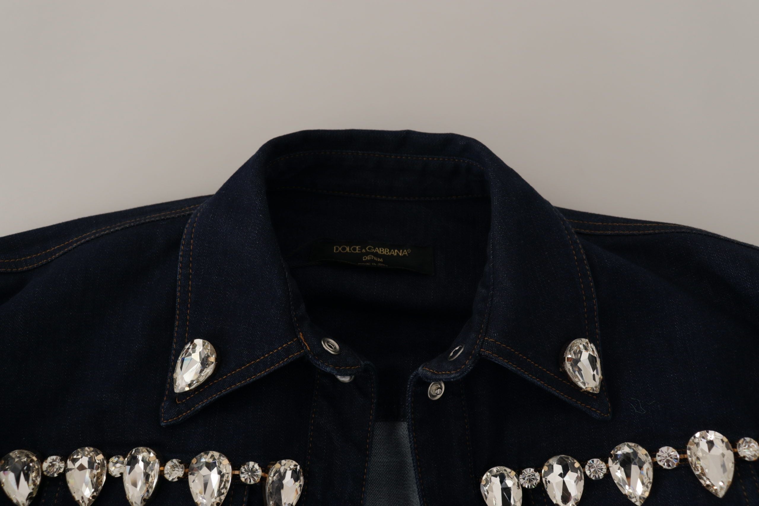 Chaqueta vaquera azul Dolce & Gabbana de algodón con adorno de cristales-5