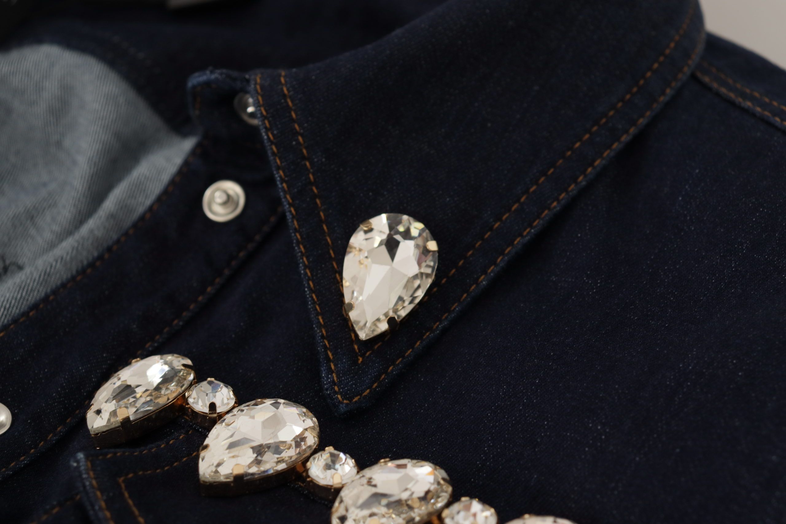 Chaqueta vaquera azul Dolce & Gabbana de algodón con adorno de cristales-6