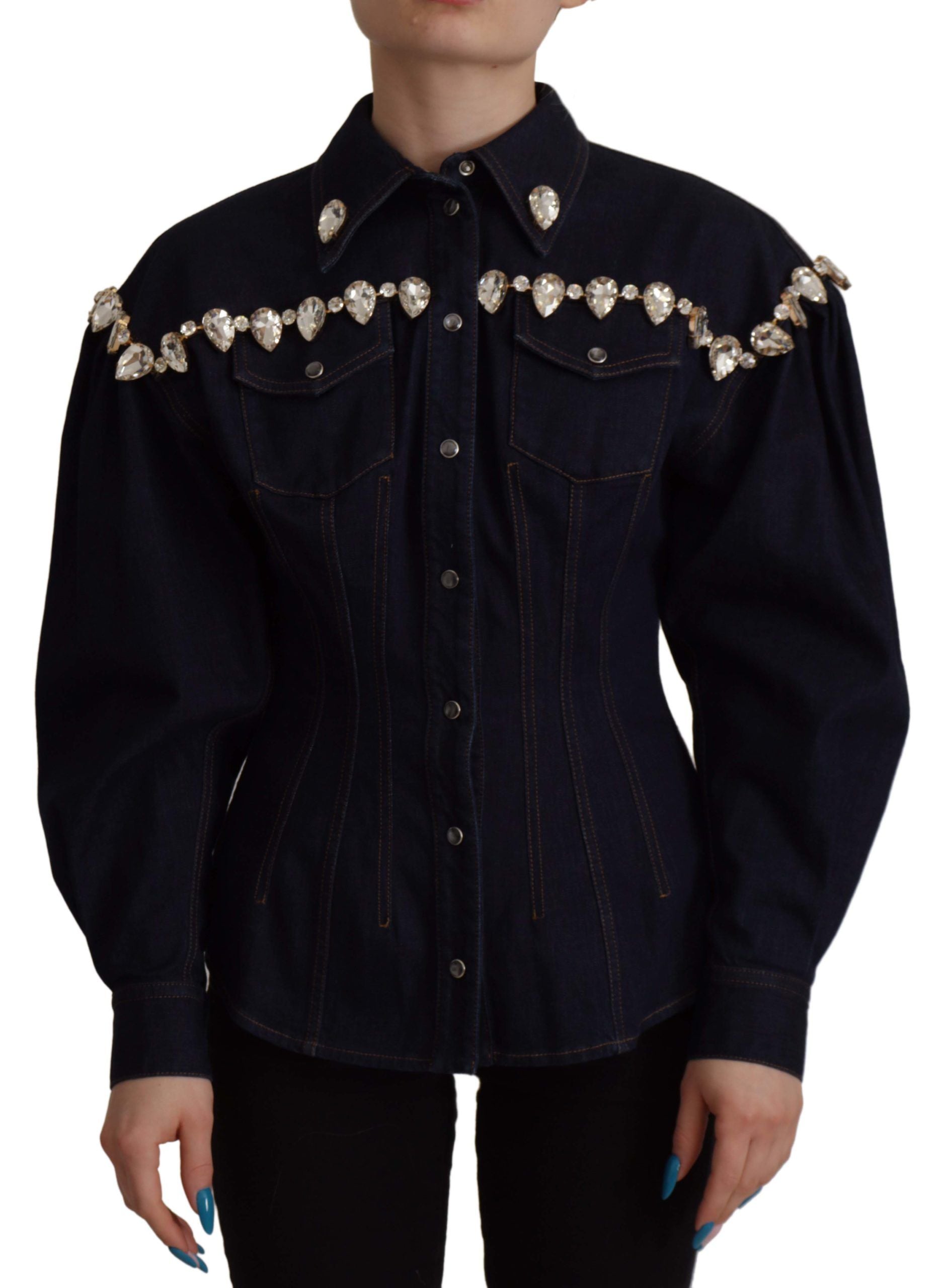 Dolce & Gabbana blue denim jacket in cotton with crystal embellishment