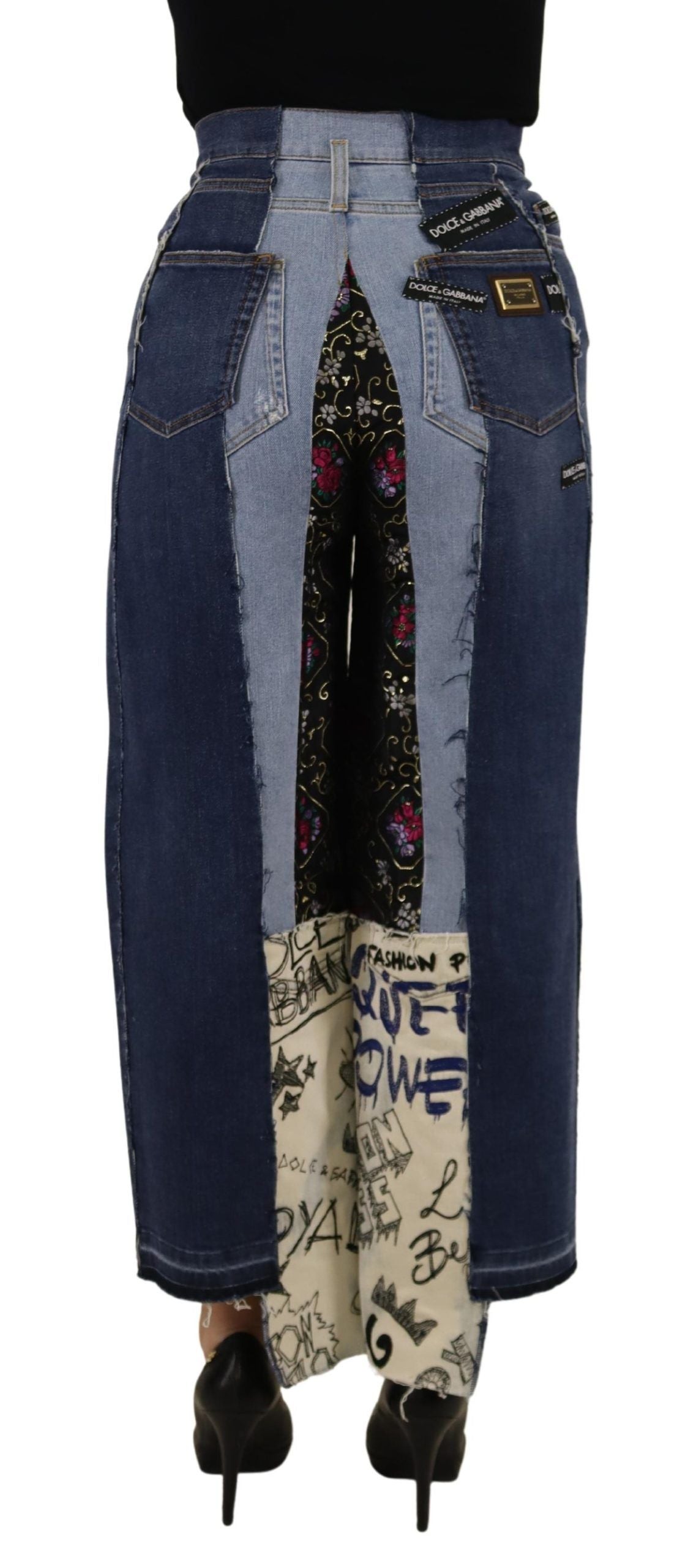 Dolce & Gabbana Multicolor Patchwork DG Mode Weites Bein Denim Hose-2