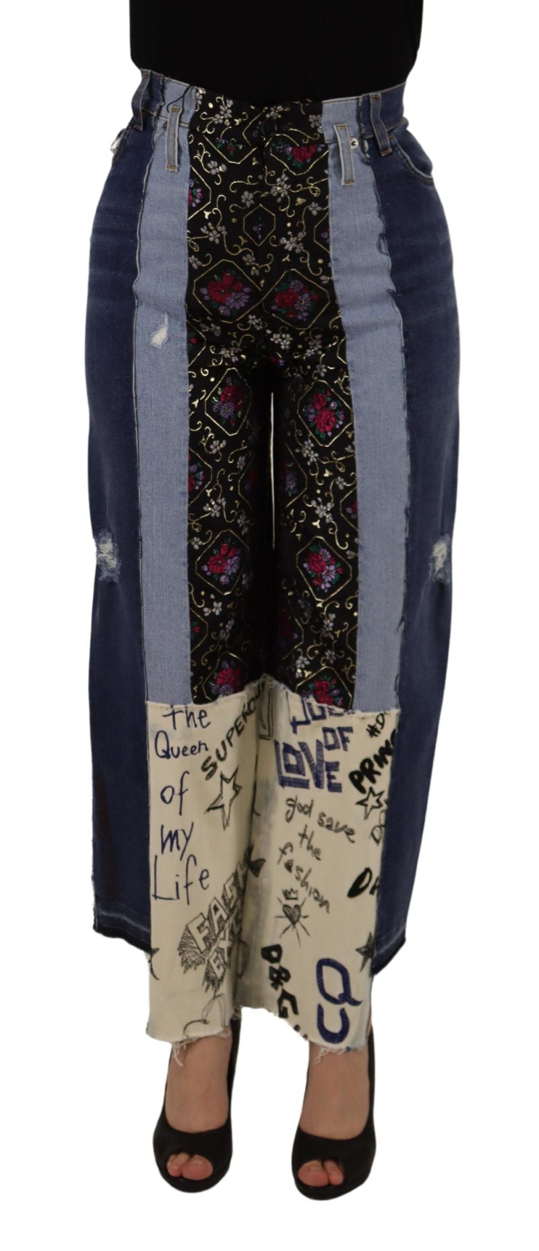 Pantalones vaqueros de pernera ancha con diseño de patchwork multicolor de Dolce & Gabbana DG Fashion