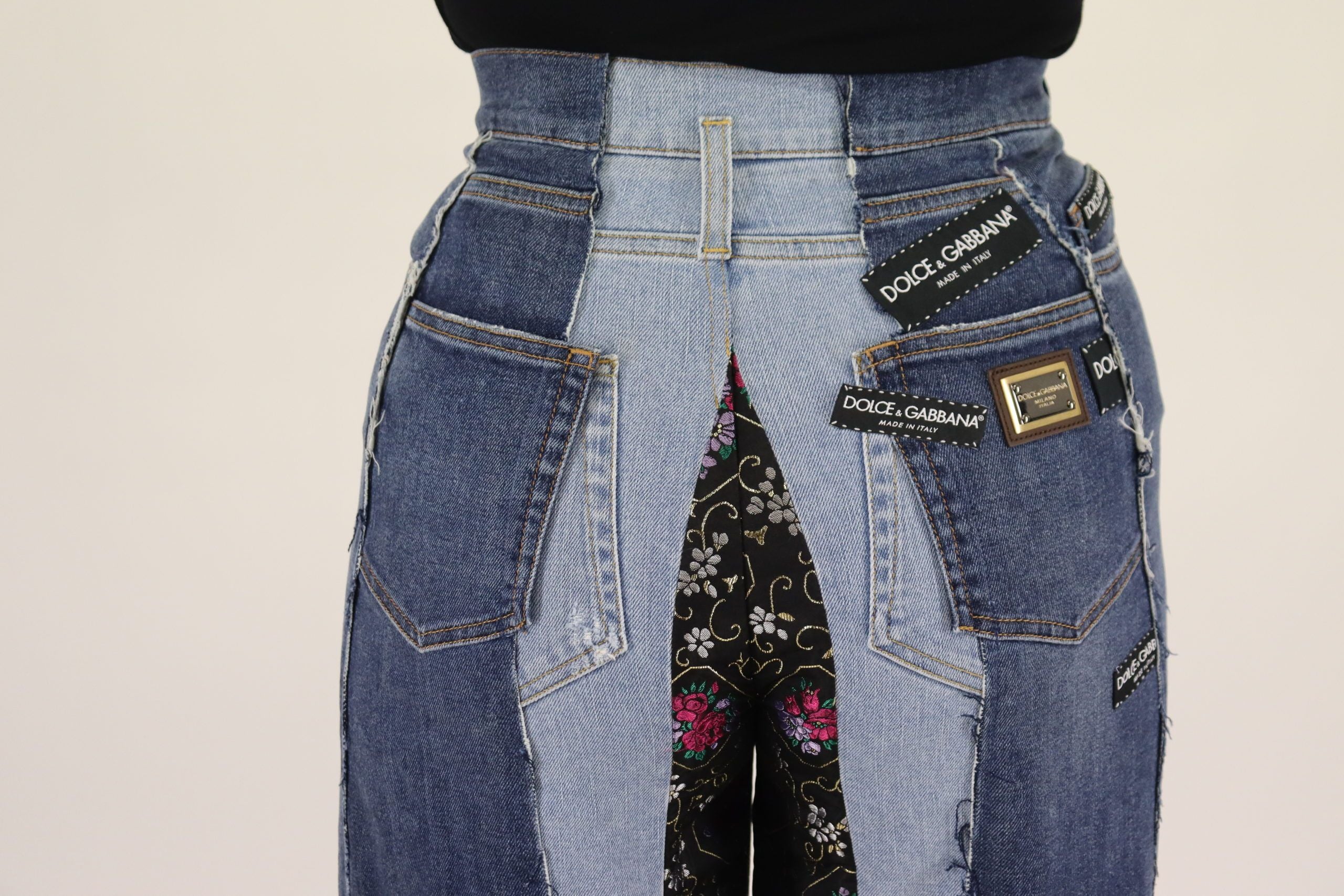 Dolce & Gabbana Multicolor Patchwork DG Mode Weites Bein Denim Hose-4