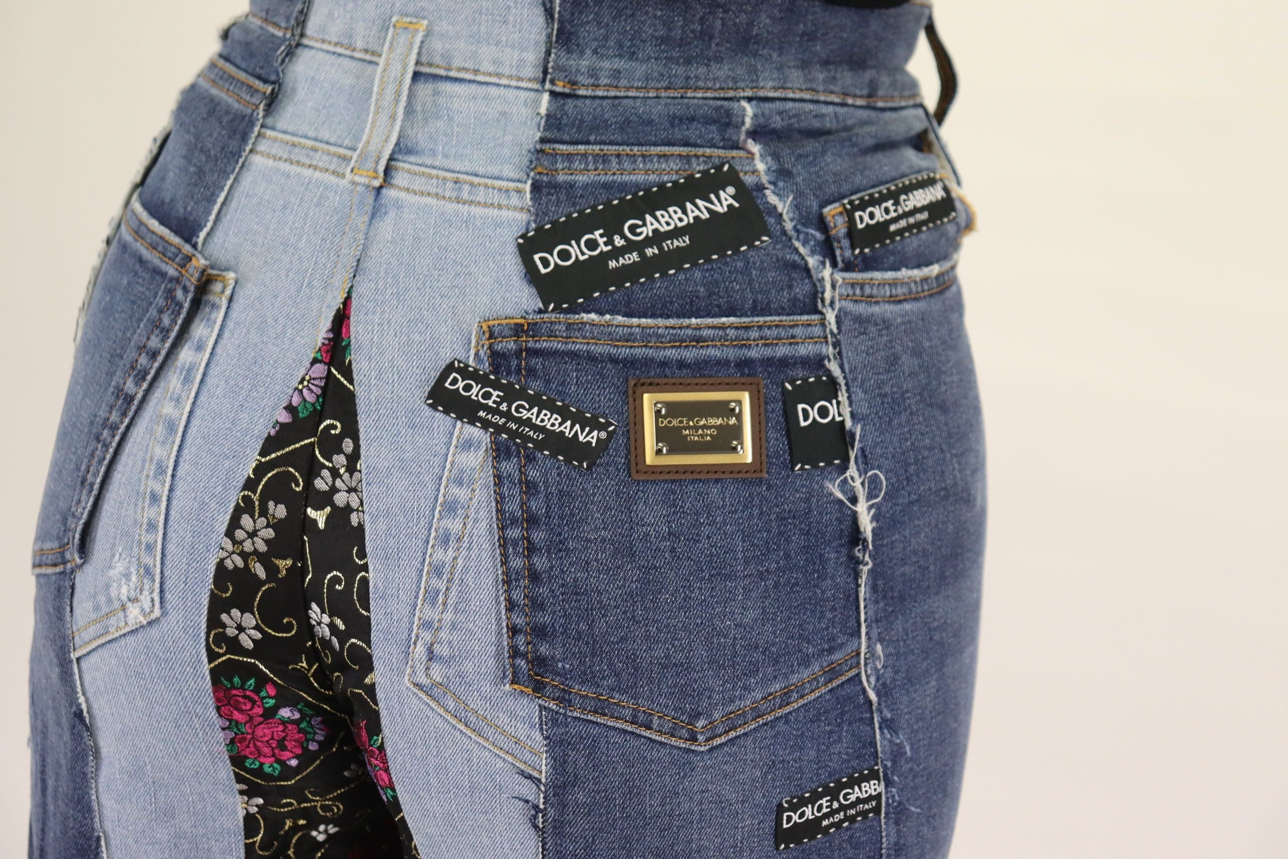 Dolce & Gabbana Multicolor Patchwork DG Mode Weites Bein Denim Hose-5
