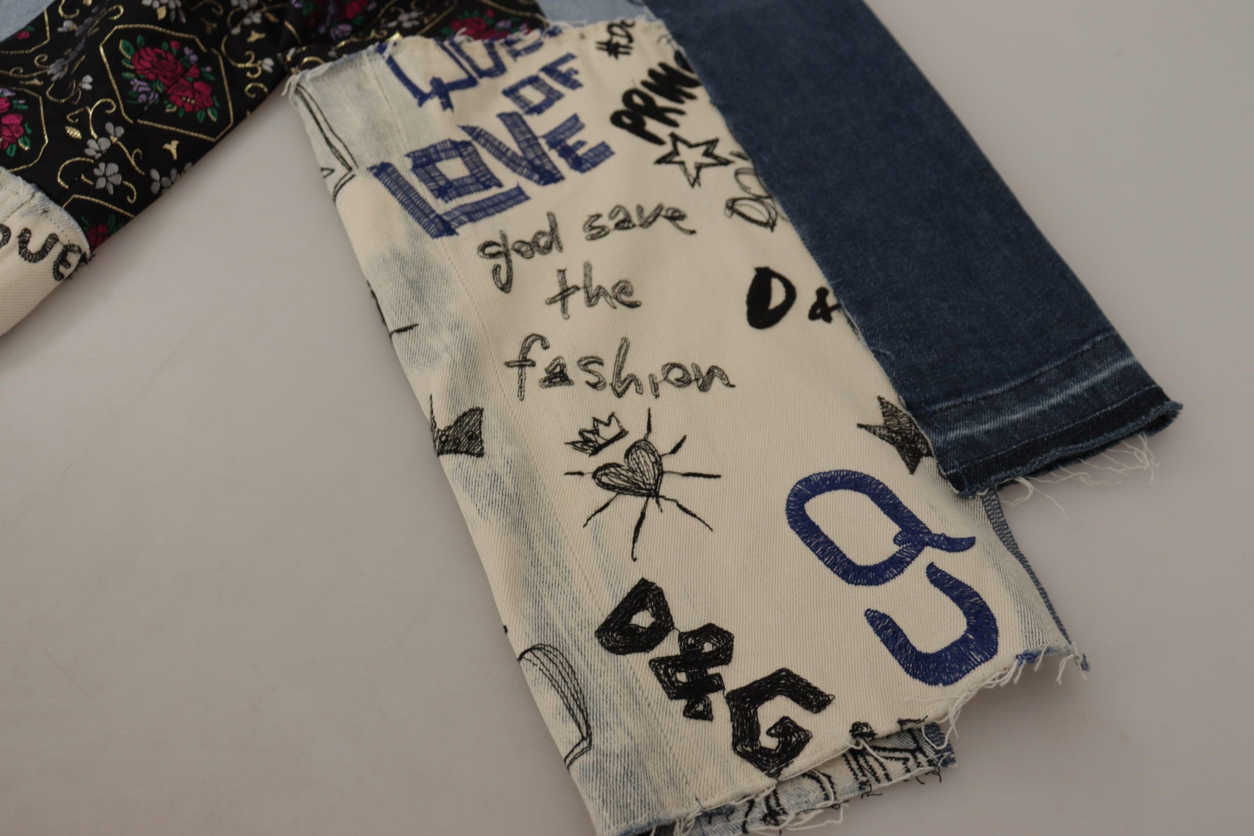 Dolce & Gabbana Multicolor Patchwork DG Mode Weites Bein Denim Hose-6