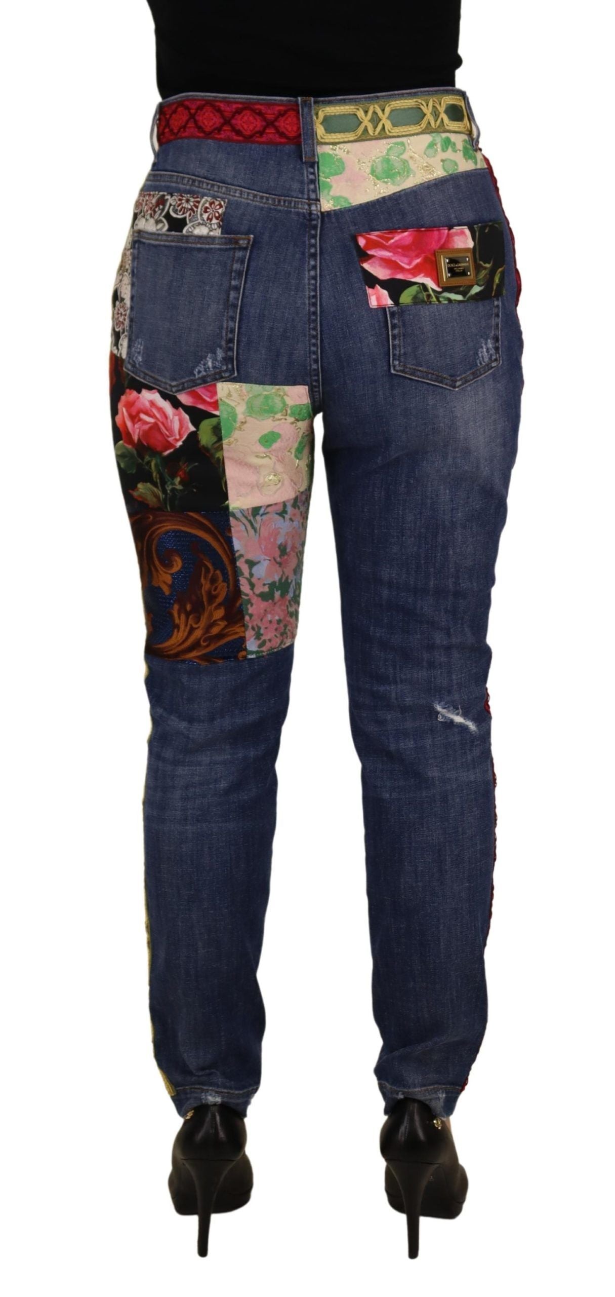 Vaqueros de tiro alto con patchwork azul de Dolce & Gabbana-2
