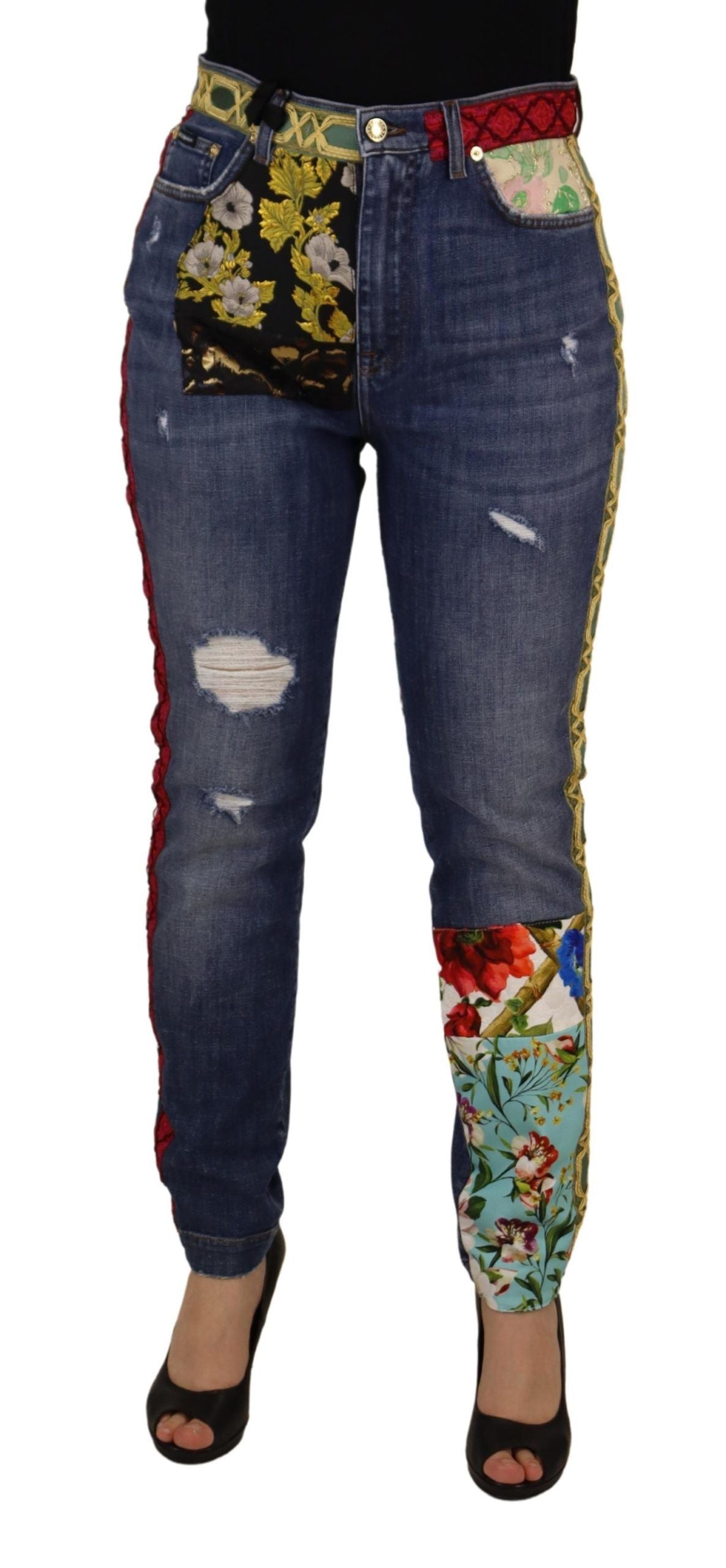 Vaqueros de tiro alto con patchwork azul de Dolce & Gabbana