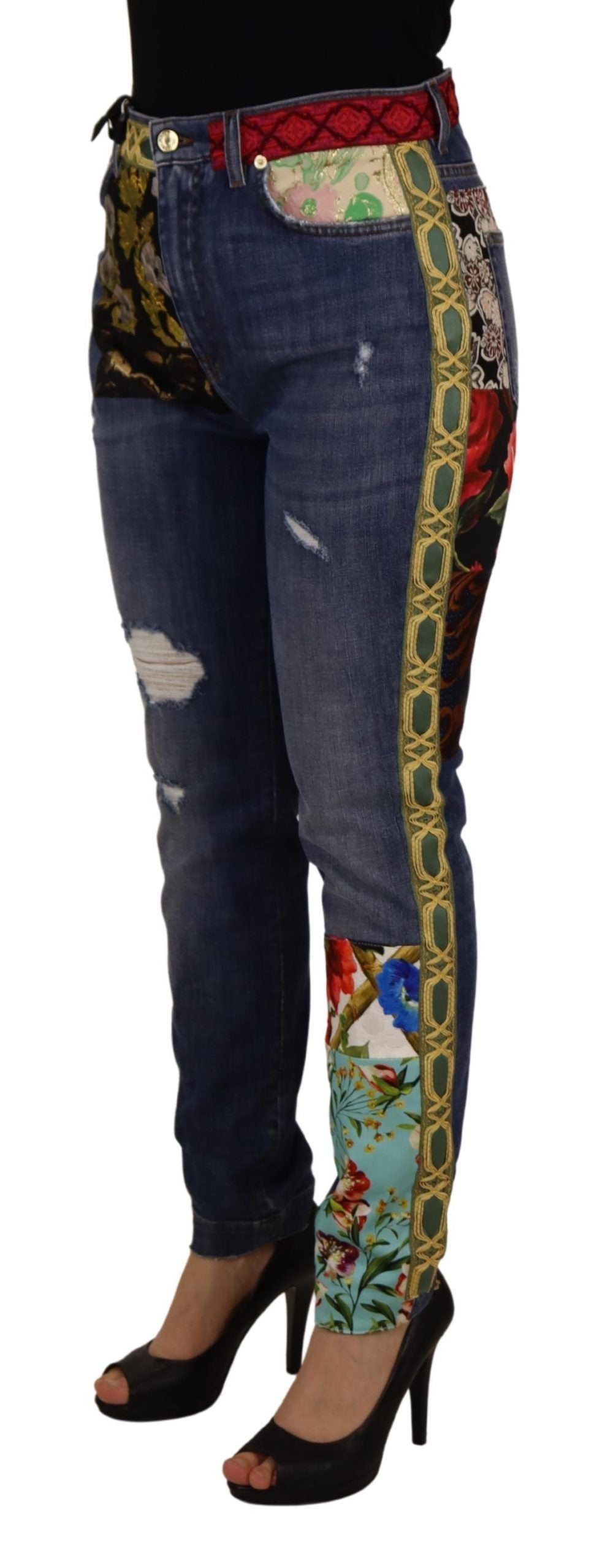Vaqueros de tiro alto con patchwork azul de Dolce & Gabbana-3