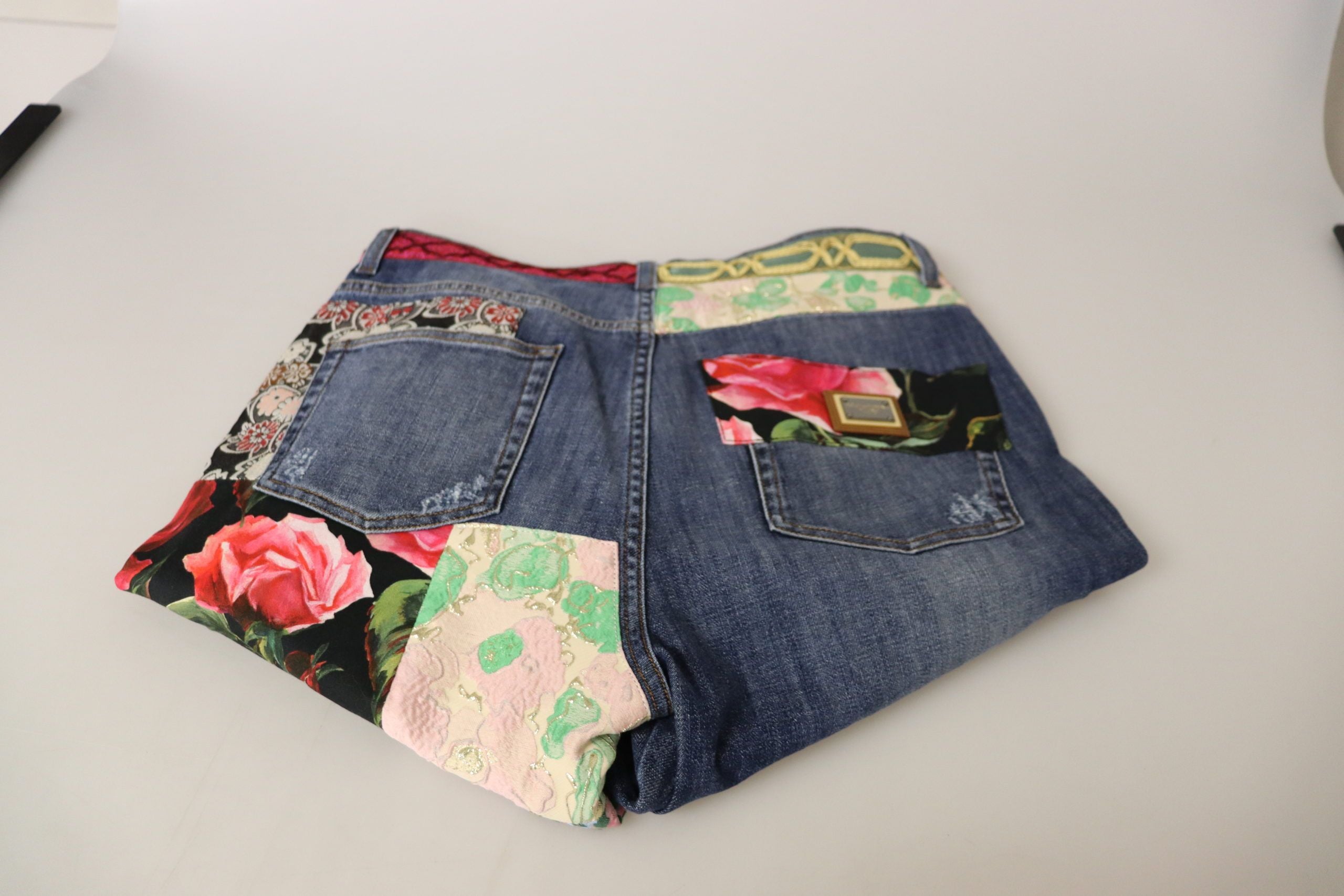 Vaqueros de tiro alto con patchwork azul de Dolce & Gabbana-4