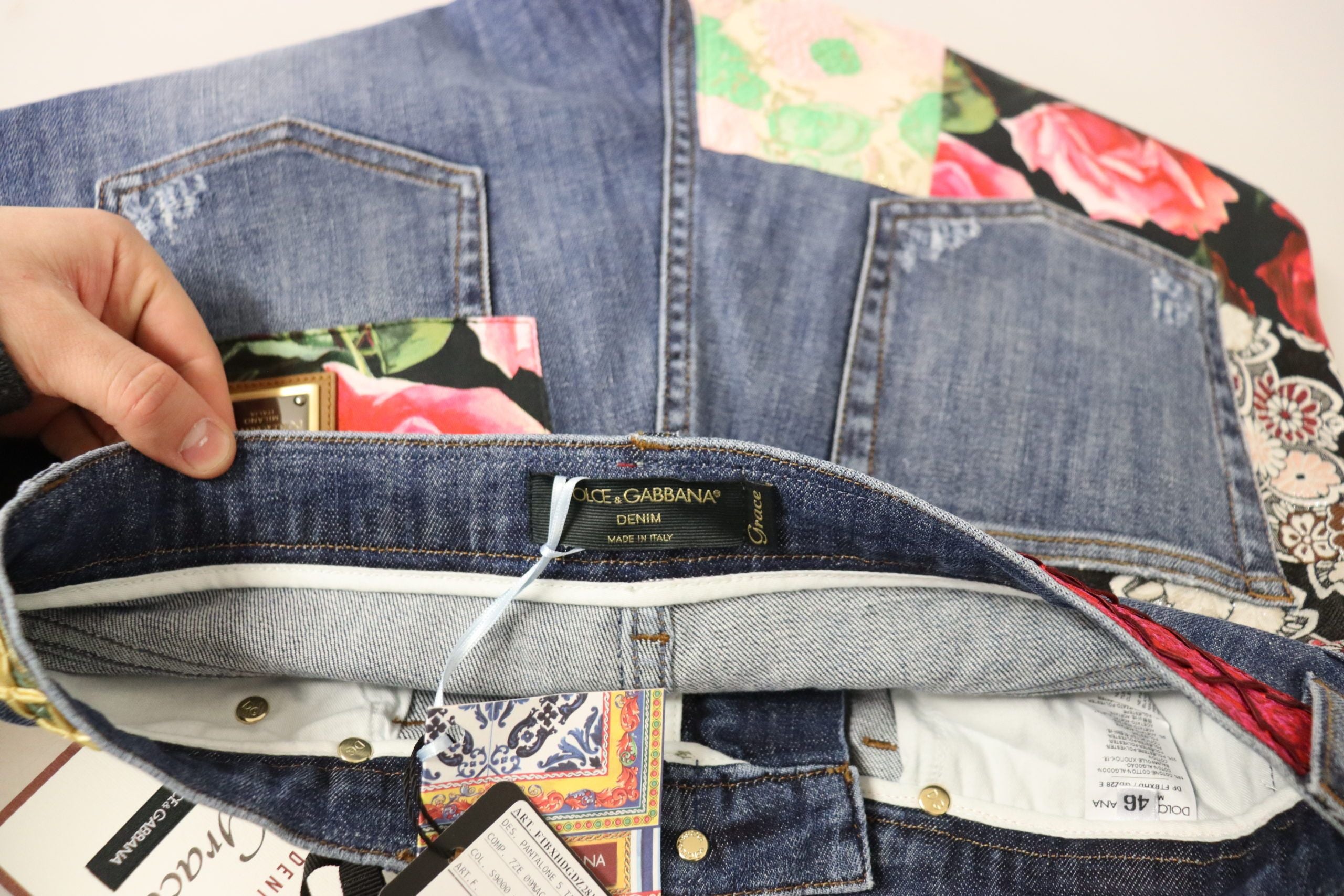 Vaqueros de tiro alto con patchwork azul de Dolce & Gabbana-5