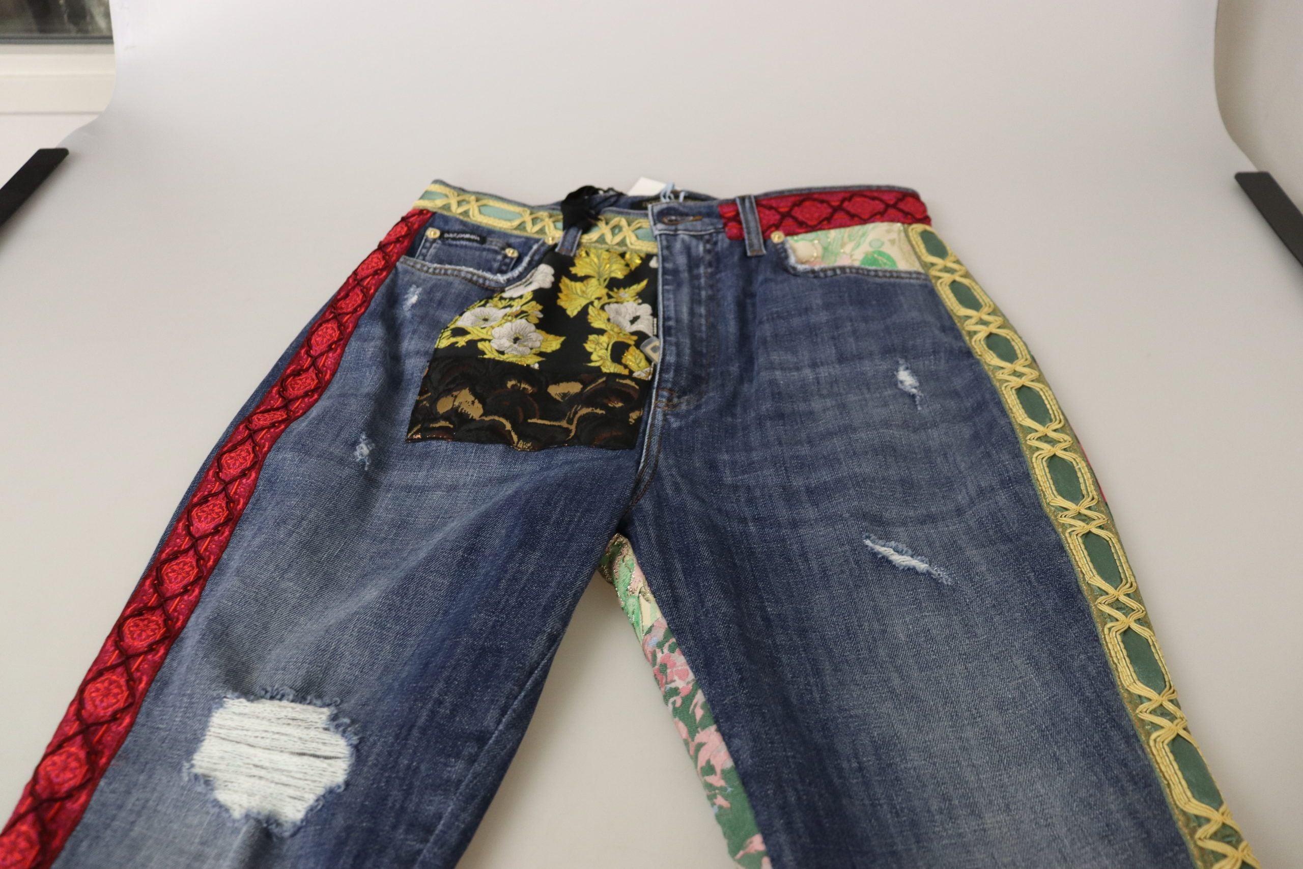 Vaqueros de tiro alto con patchwork azul de Dolce & Gabbana-6