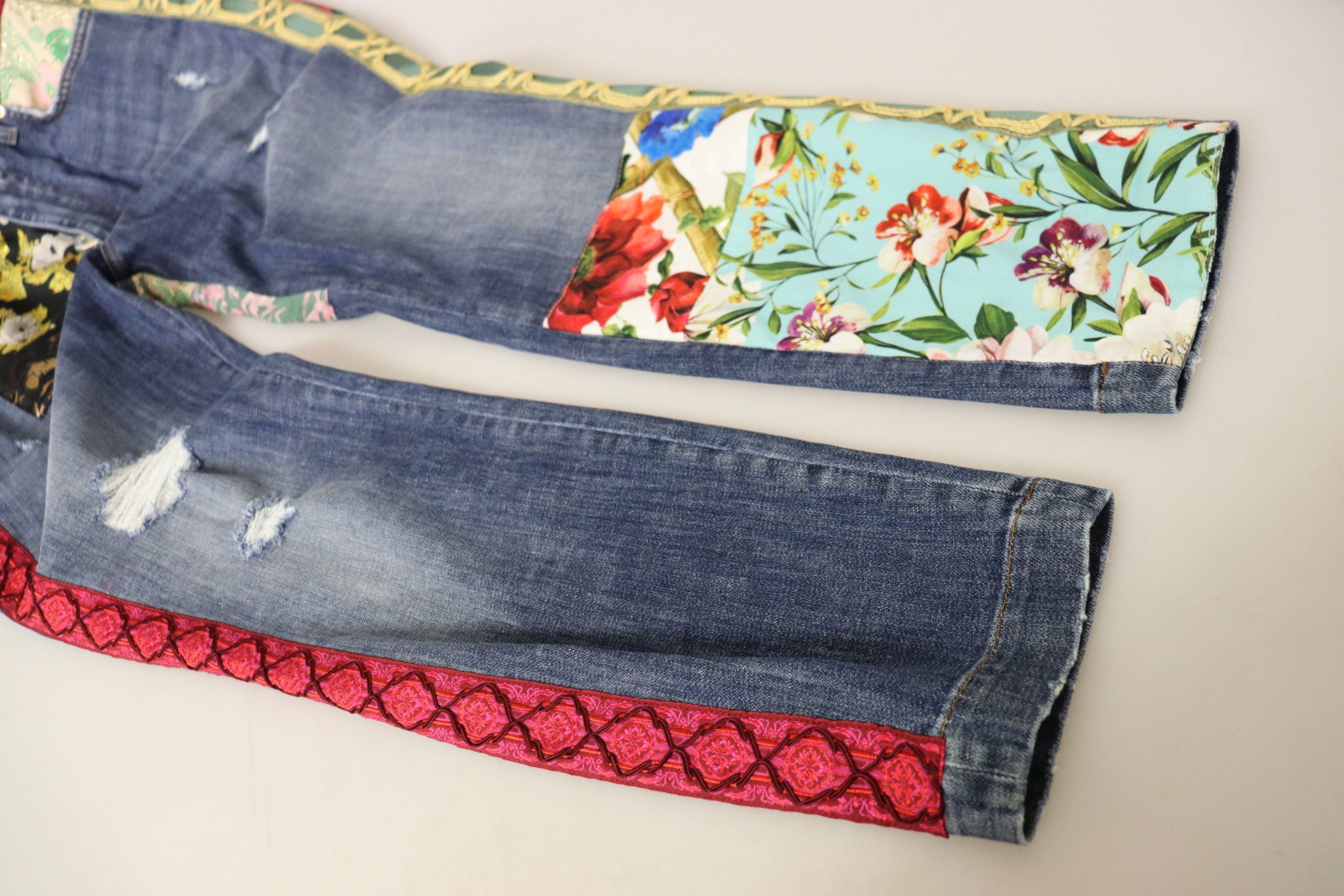 Vaqueros de tiro alto con patchwork azul de Dolce & Gabbana-7
