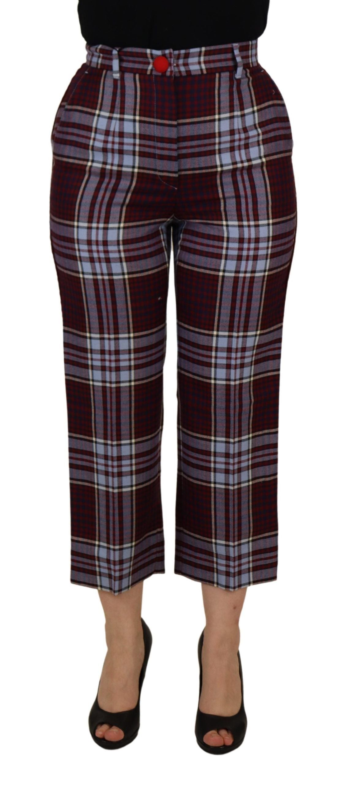 Dolce & Gabbana grey plaid high-waisted split trousers