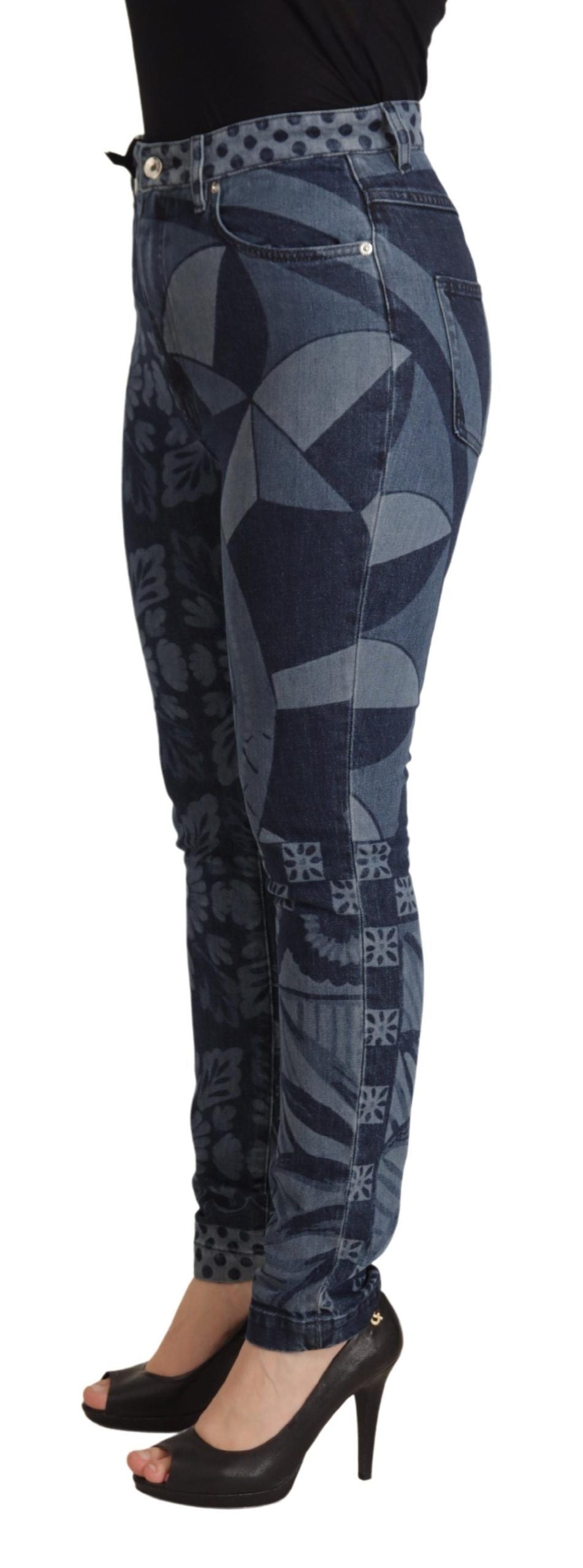 Dolce & Gabbana Blaue, geblümte Skinny-Jeans mit hoher Taille-2