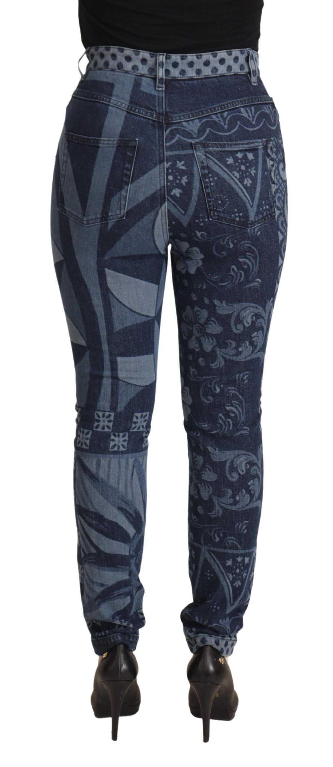 Dolce & Gabbana Blaue, geblümte Skinny-Jeans mit hoher Taille-3