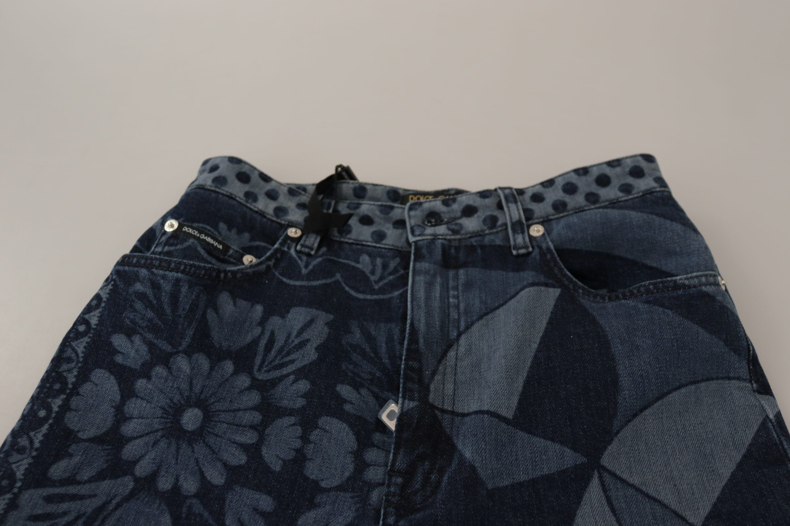 Dolce & Gabbana Blaue, geblümte Skinny-Jeans mit hoher Taille-5