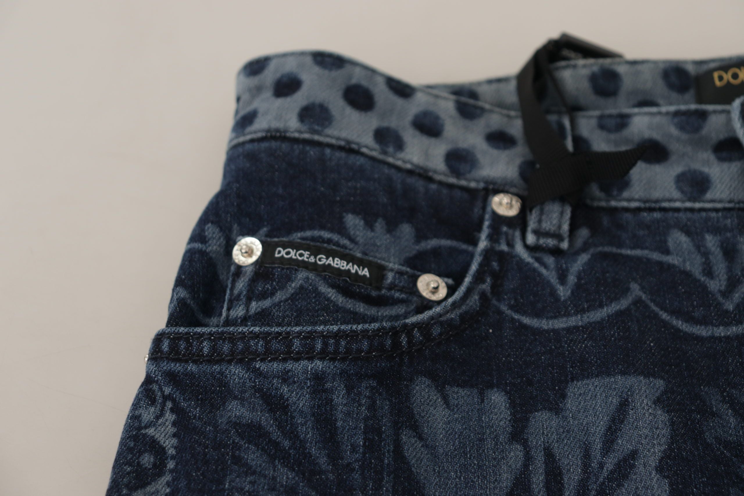 Dolce & Gabbana Blaue, geblümte Skinny-Jeans mit hoher Taille-6