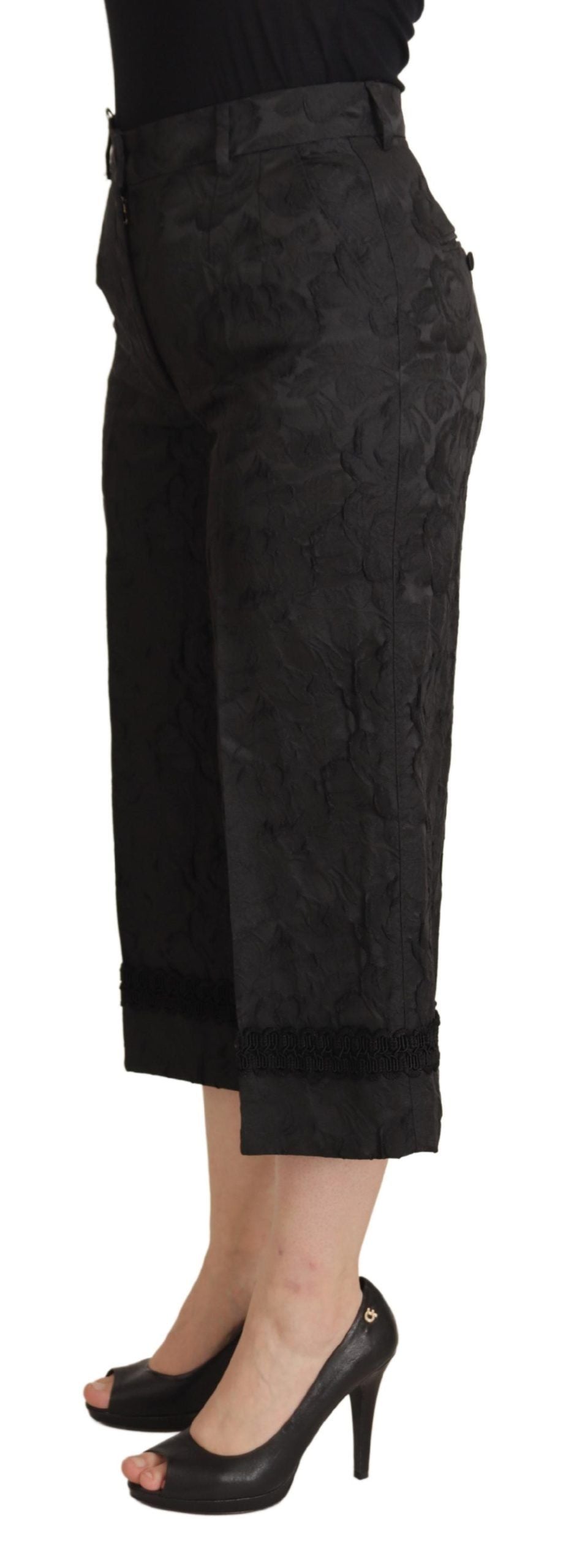 Dolce & Gabbana Black Brocade High-Waisted Trousers-2