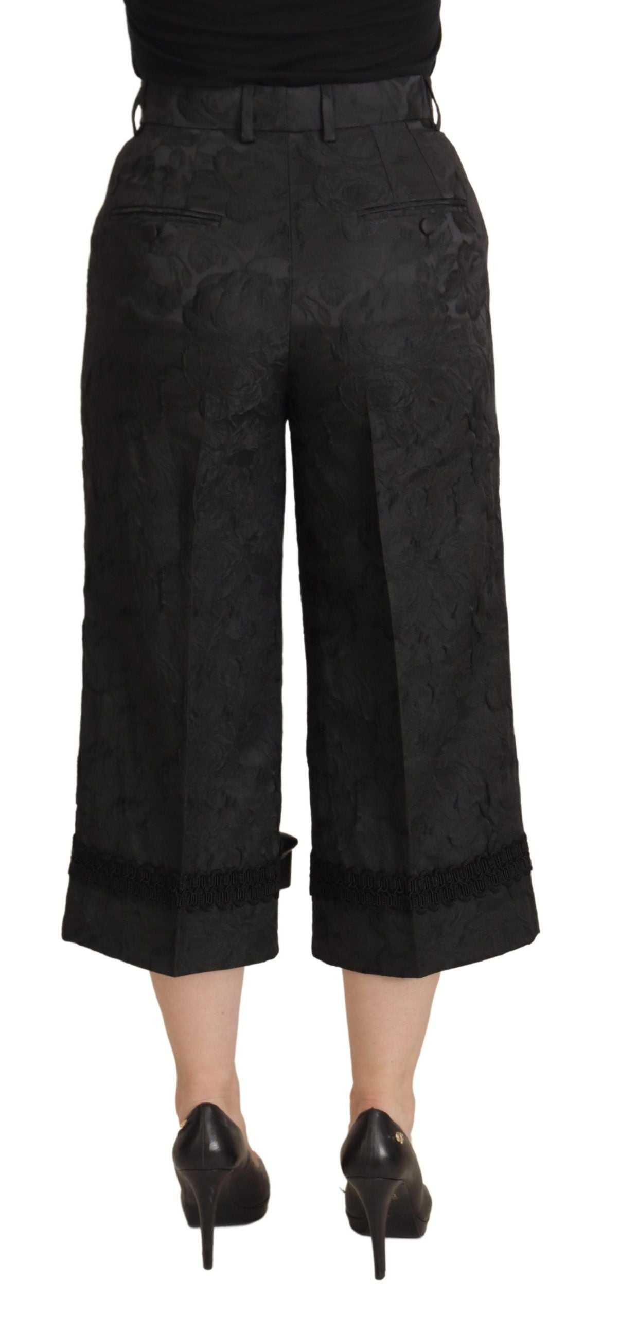 Dolce & Gabbana Black Brocade High-Waisted Trousers-3