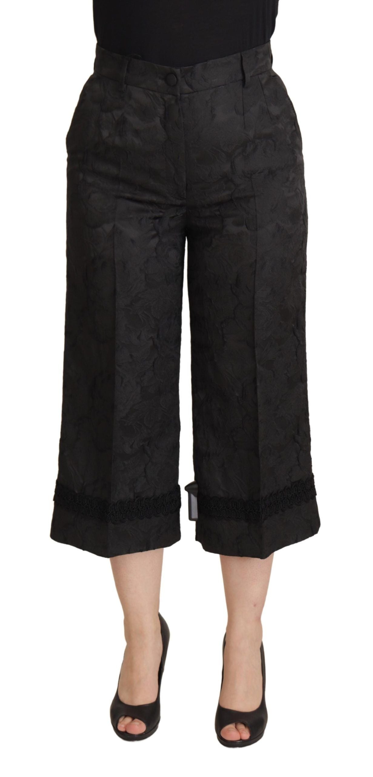 Dolce & Gabbana Black Brocade High-Waisted Trousers