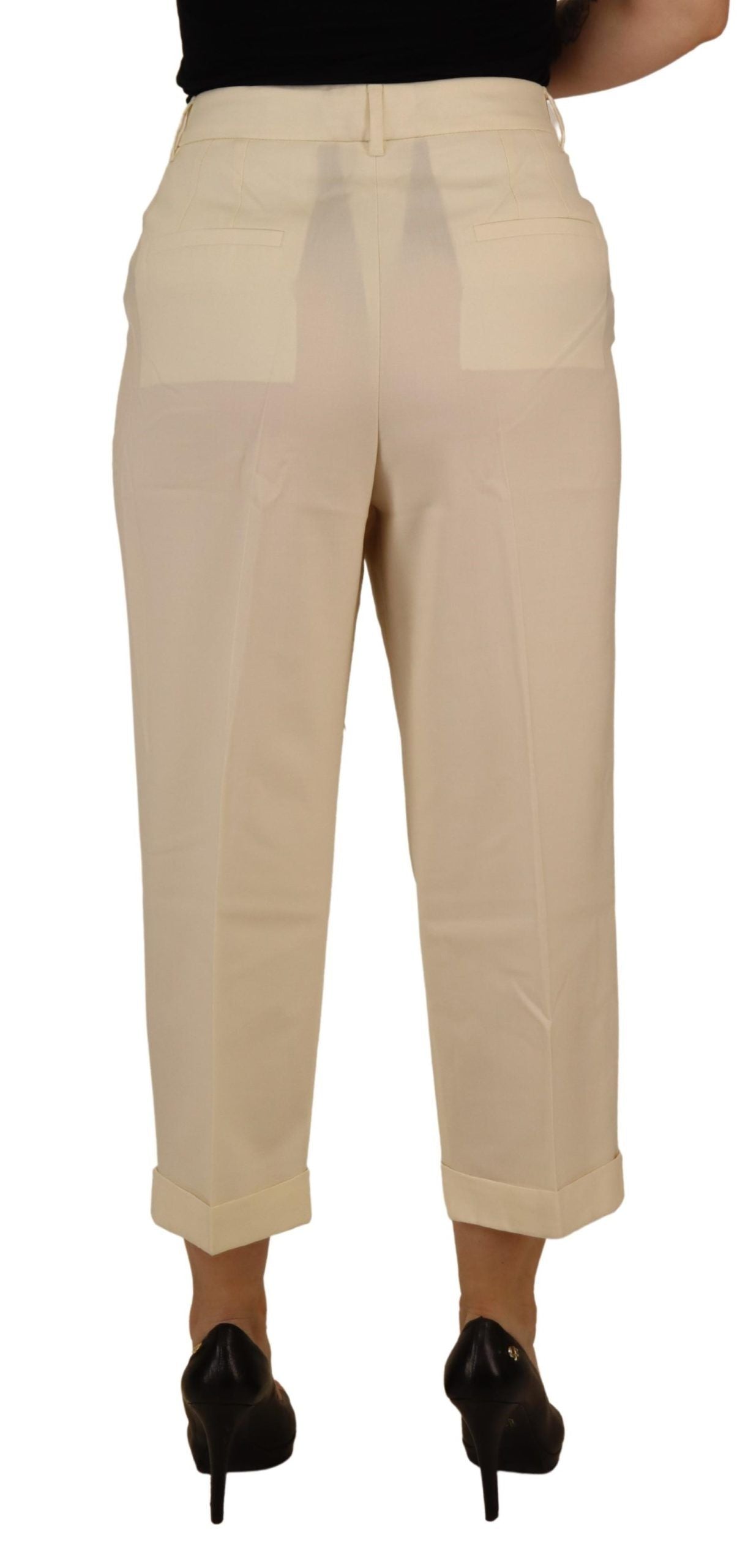 Pantalones de cintura alta color marfil con dobladillo vuelto de Dolce & Gabbana-3