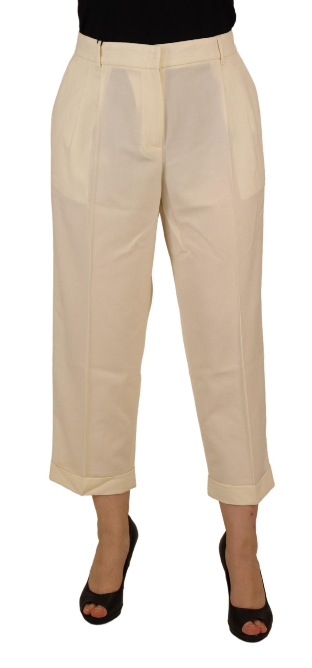 Dolce & Gabbana ivory high-waisted trousers with a turned-up hem