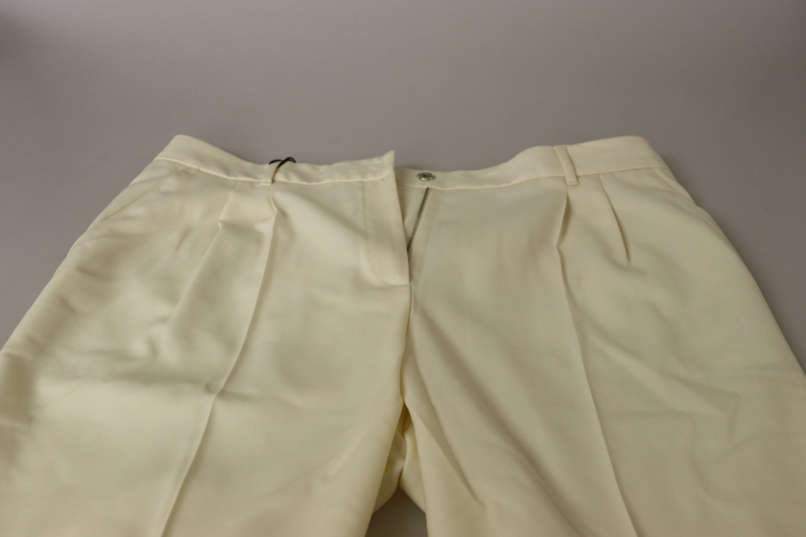 Pantalones de cintura alta color marfil con dobladillo vuelto de Dolce & Gabbana-5