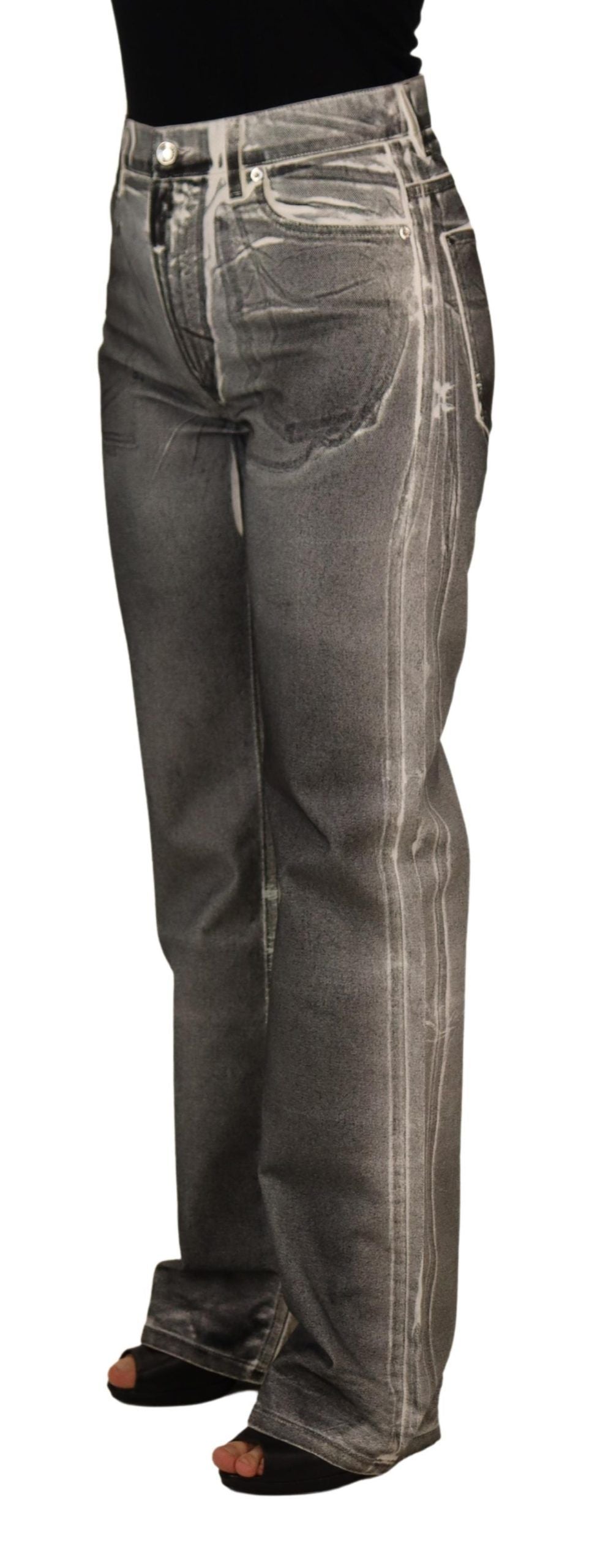Dolce & Gabbana Graue gewaschene Denim-Hose mit hoher Taille Baumwolljeans-2