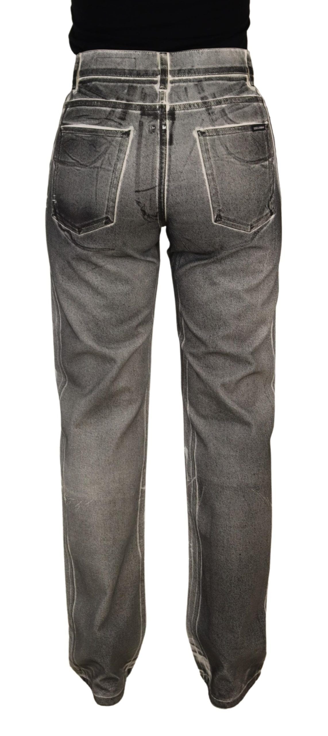 Dolce & Gabbana Graue gewaschene Denim-Hose mit hoher Taille Baumwolljeans-3