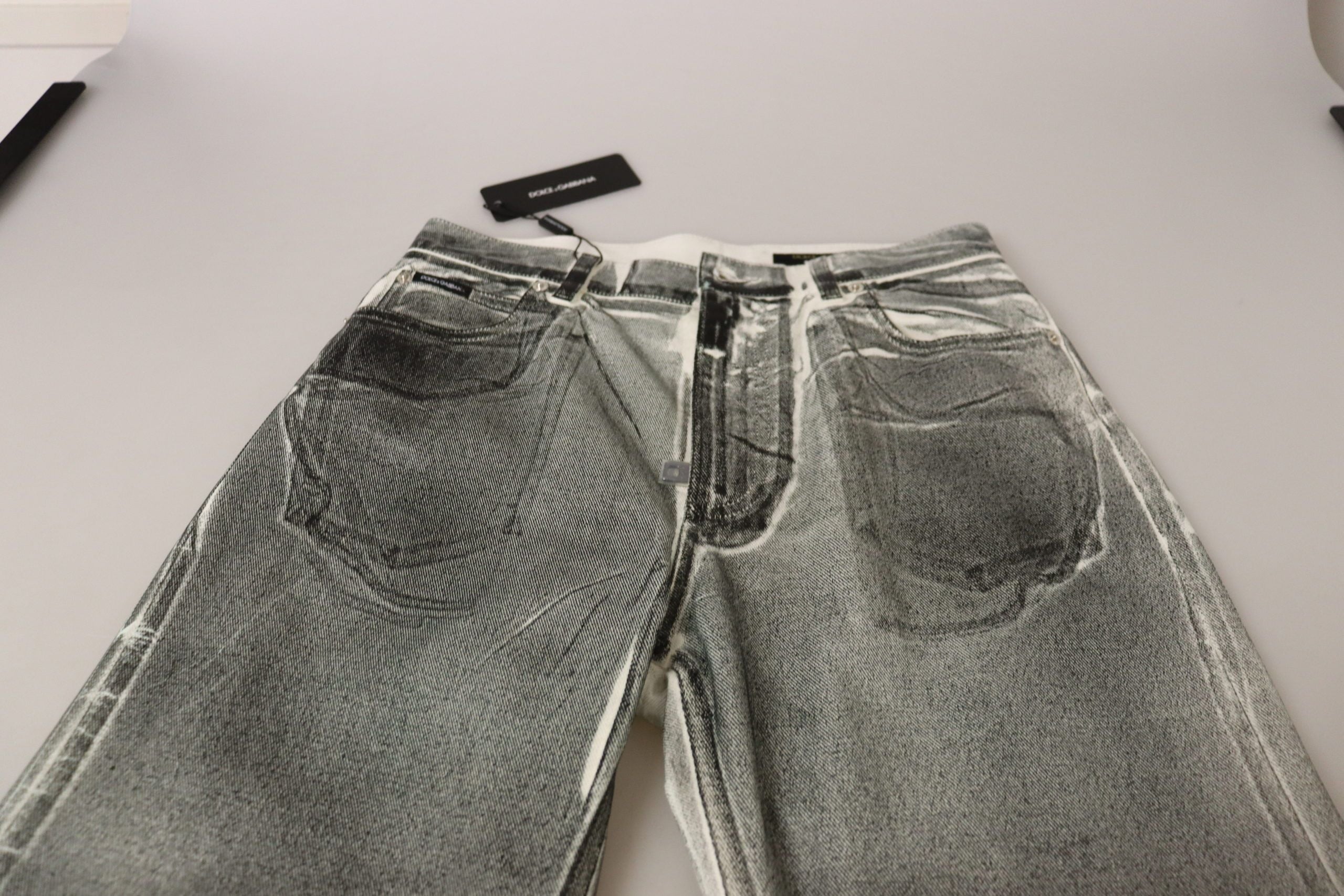 Dolce & Gabbana Graue gewaschene Denim-Hose mit hoher Taille Baumwolljeans-5