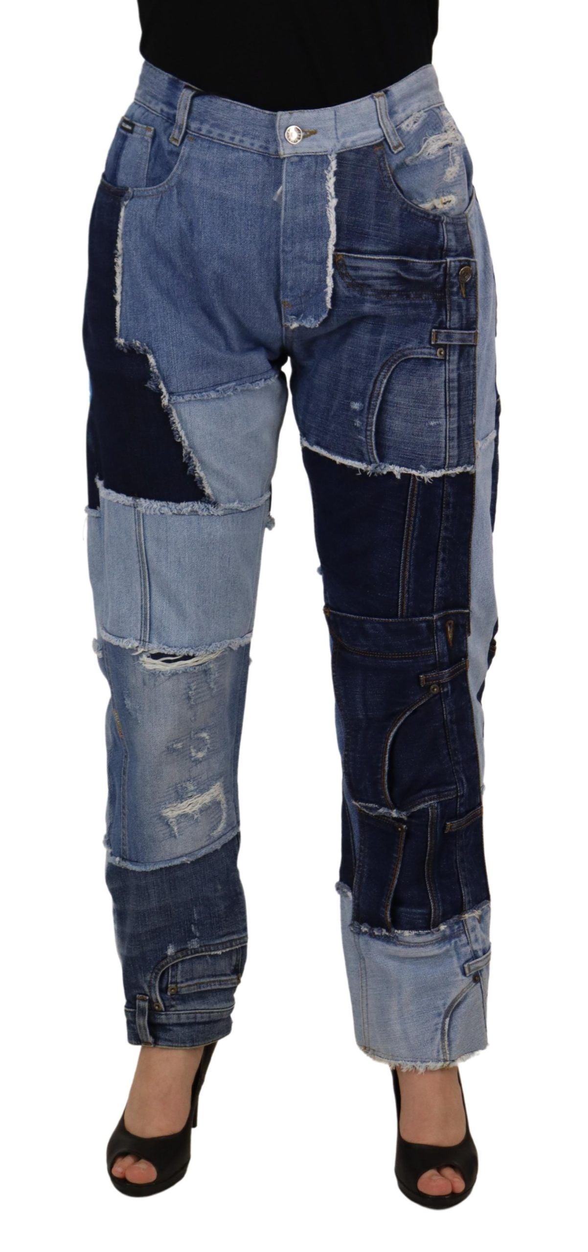 Vaqueros de tiro alto con patchwork multicolor de Dolce & Gabbana