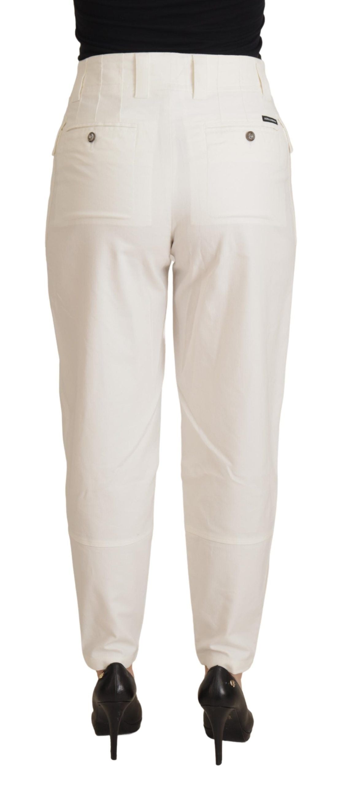 Dolce & Gabbana White tapered high-waisted cotton trousers for women-2