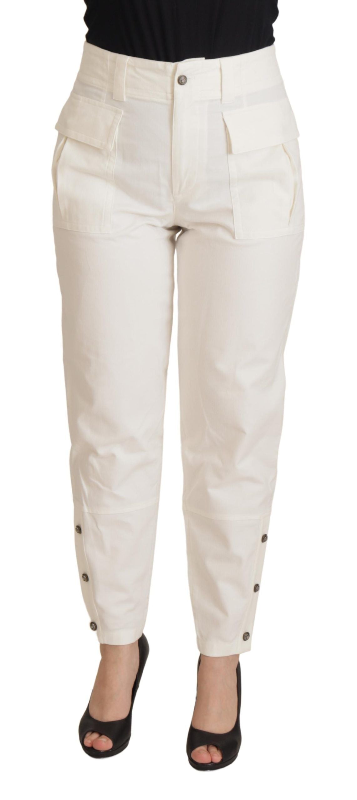 Dolce & Gabbana White tapered high-waisted cotton trousers for women