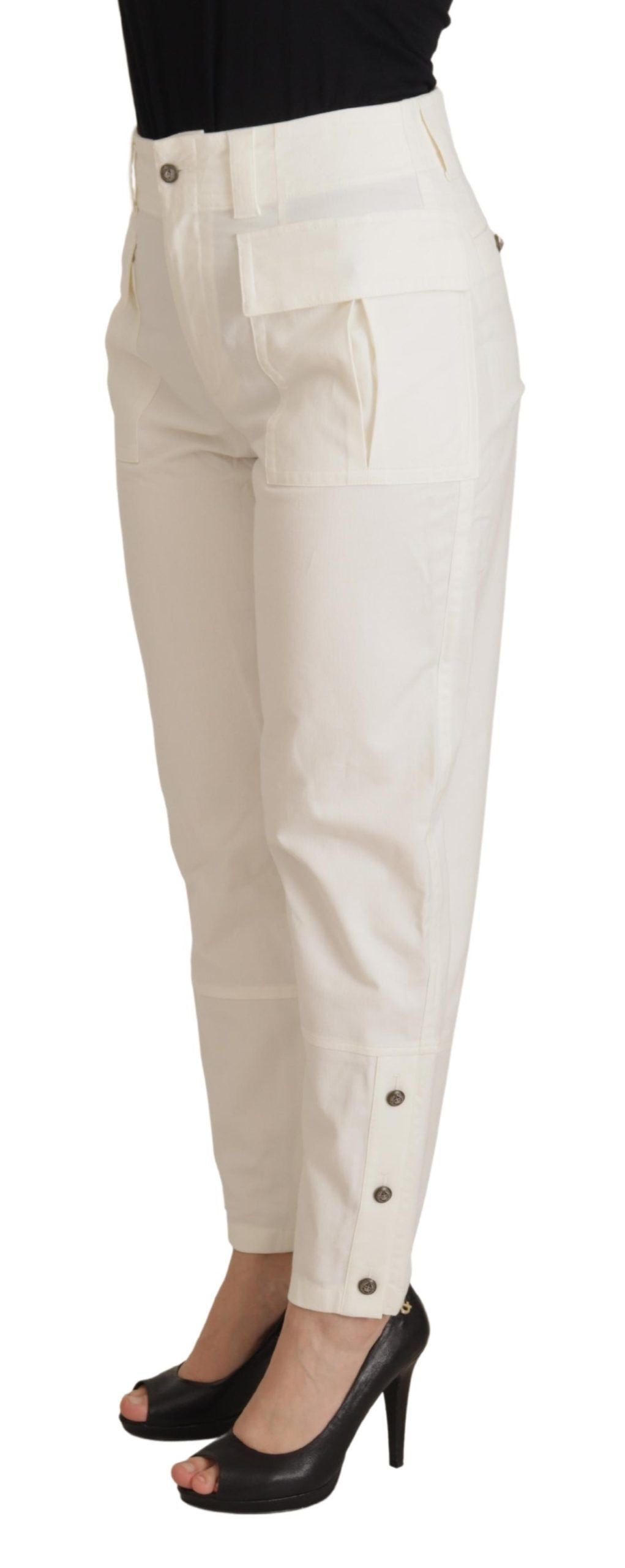 Dolce & Gabbana White tapered high-waisted cotton trousers for women-3