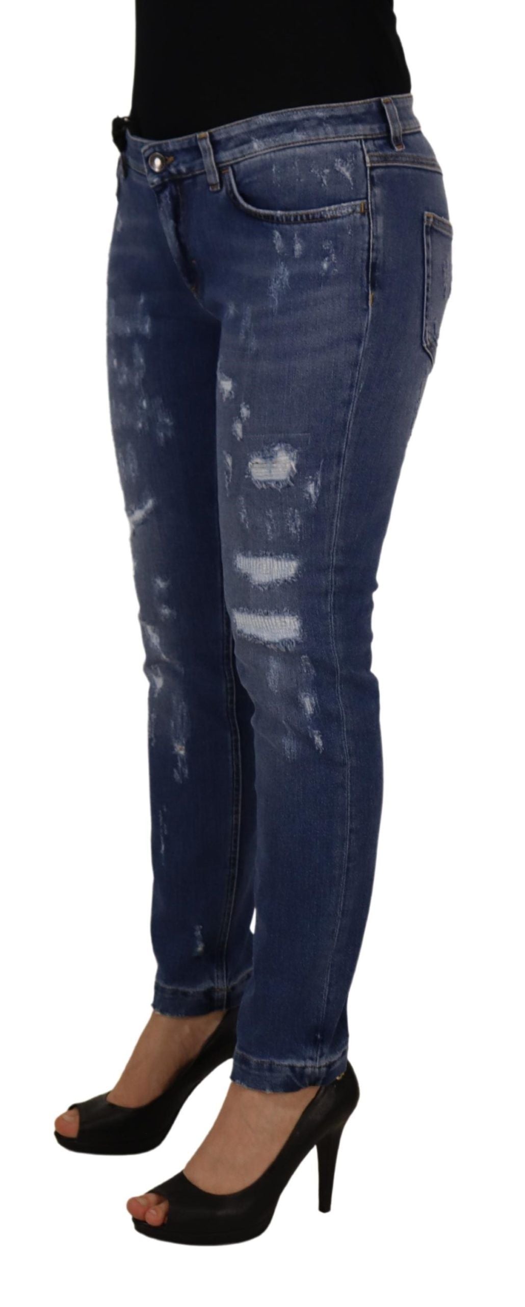 Dolce & Gabbana Blue Washed Cotton Low Waist Denim Skinny Jeans-2